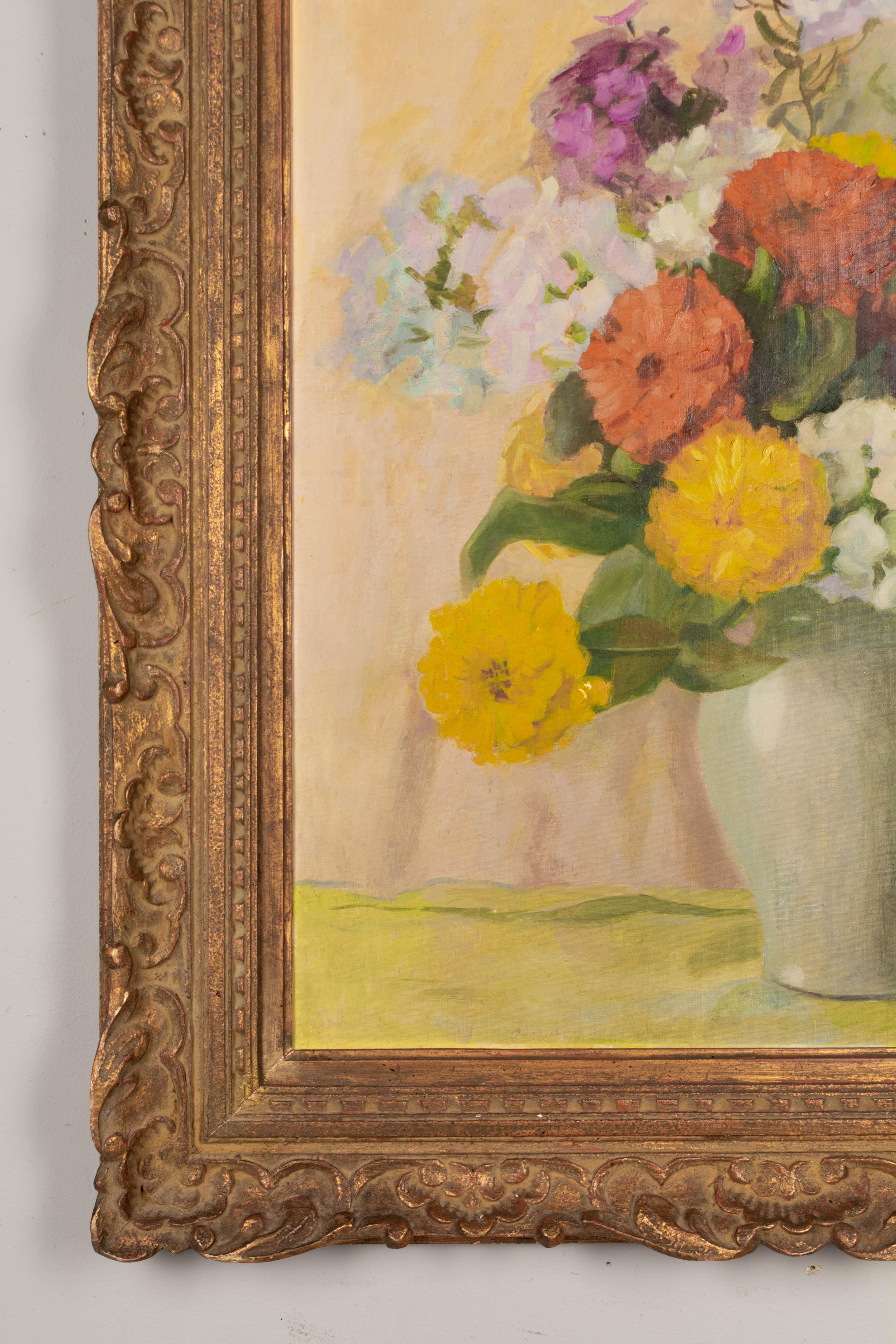 Hand-Painted Mid-Century Floral Still Life Painting For Sale