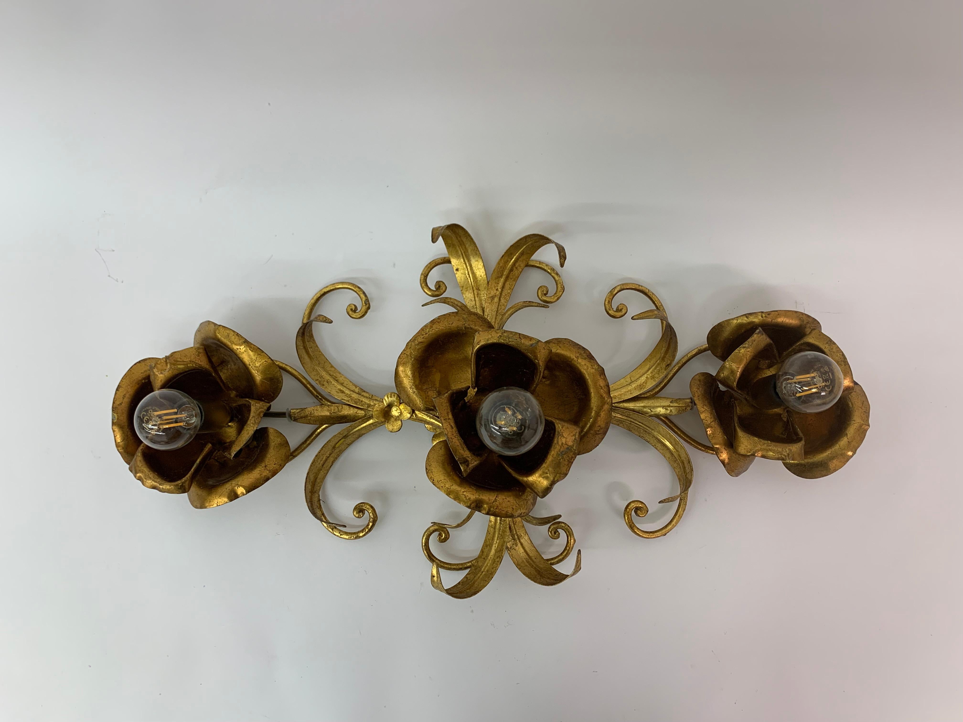 Metal Midcentury Floral Wall Lamp, 1970s For Sale