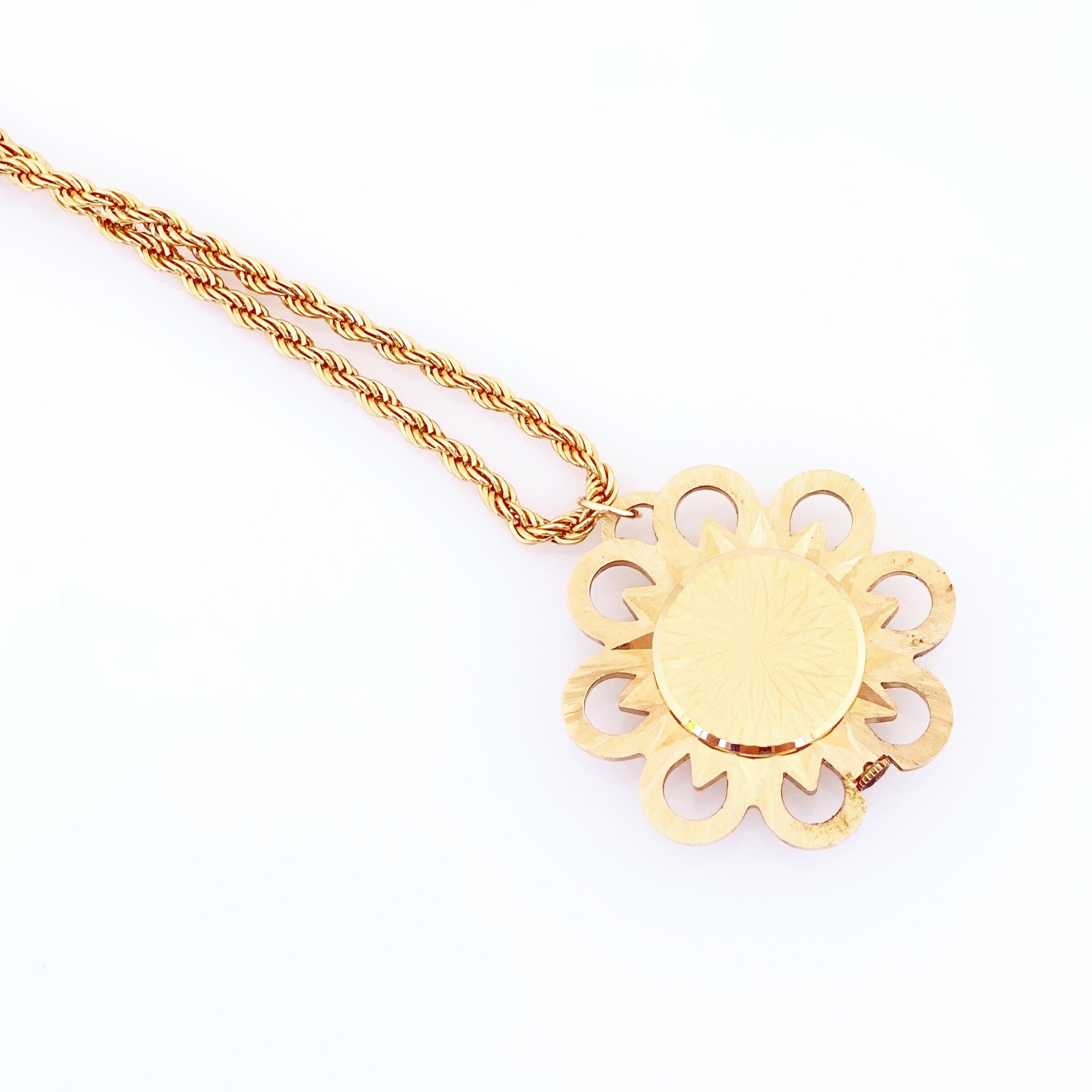 Mid Century Floral Watch Pendant Necklace By Caravelle, 1960s In Good Condition For Sale In McKinney, TX