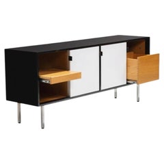 Mid century Florence Knoll Black & White Cabinet Credenza leather pulls