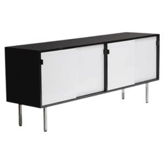 Mid century Florence Knoll Black & White Cabinet Credenza leather pulls