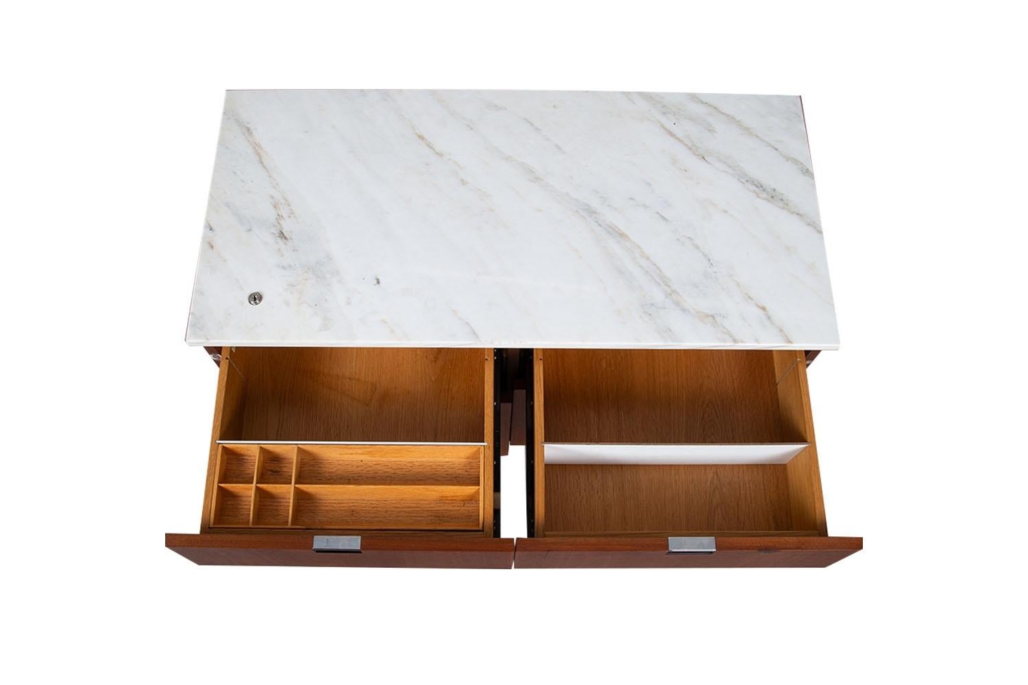 American Mid-Century Florence Knoll Marble Top Four Drawer File Cabinet
