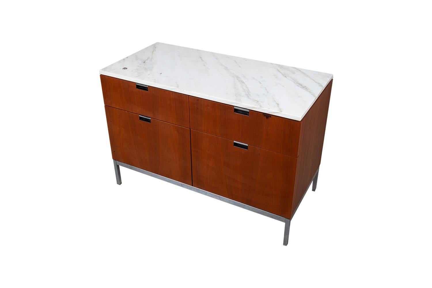 Late 20th Century Mid-Century Florence Knoll Marble Top Four Drawer File Cabinet