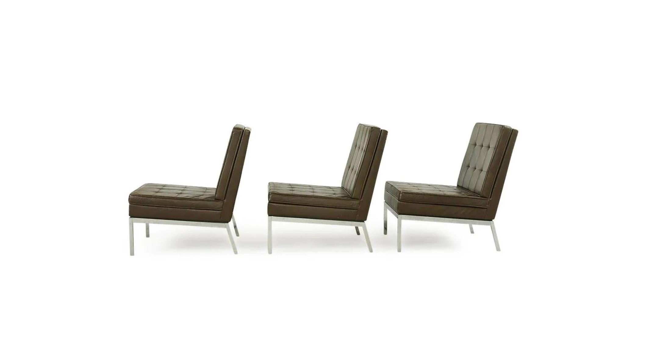 Mid Century Florence Knoll Model 65 Slipper Lounge Chair Brown Leather In Good Condition In BROOKLYN, NY