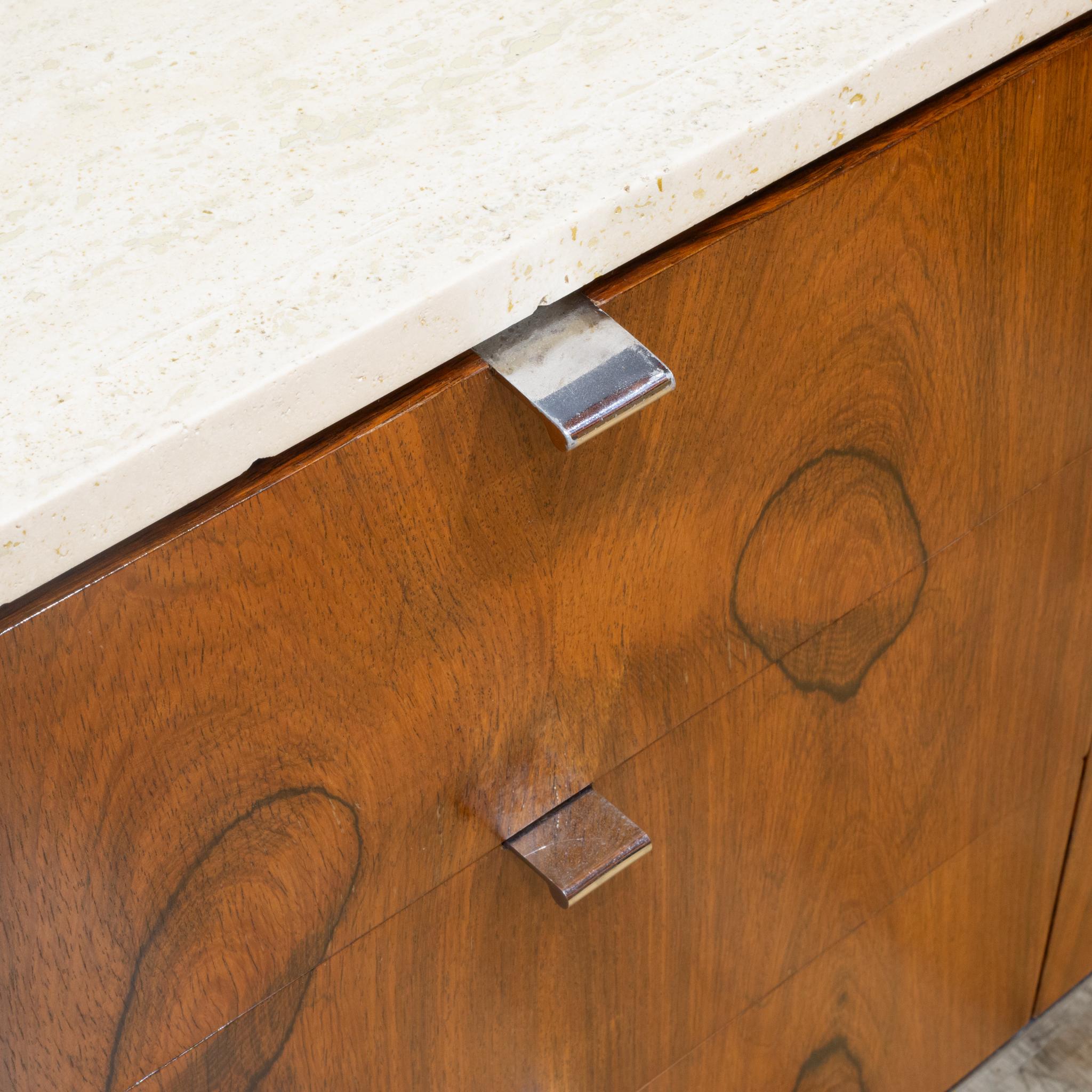 Mid-century Florence Knoll Rosewood Credenza with Travertine Top c.1950-1970 4