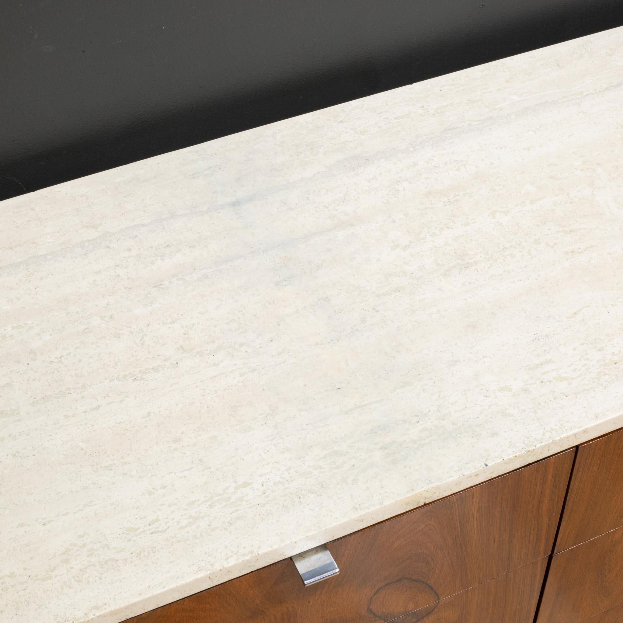 Mid-century Florence Knoll Rosewood Credenza with Travertine Top c.1950-1970 5