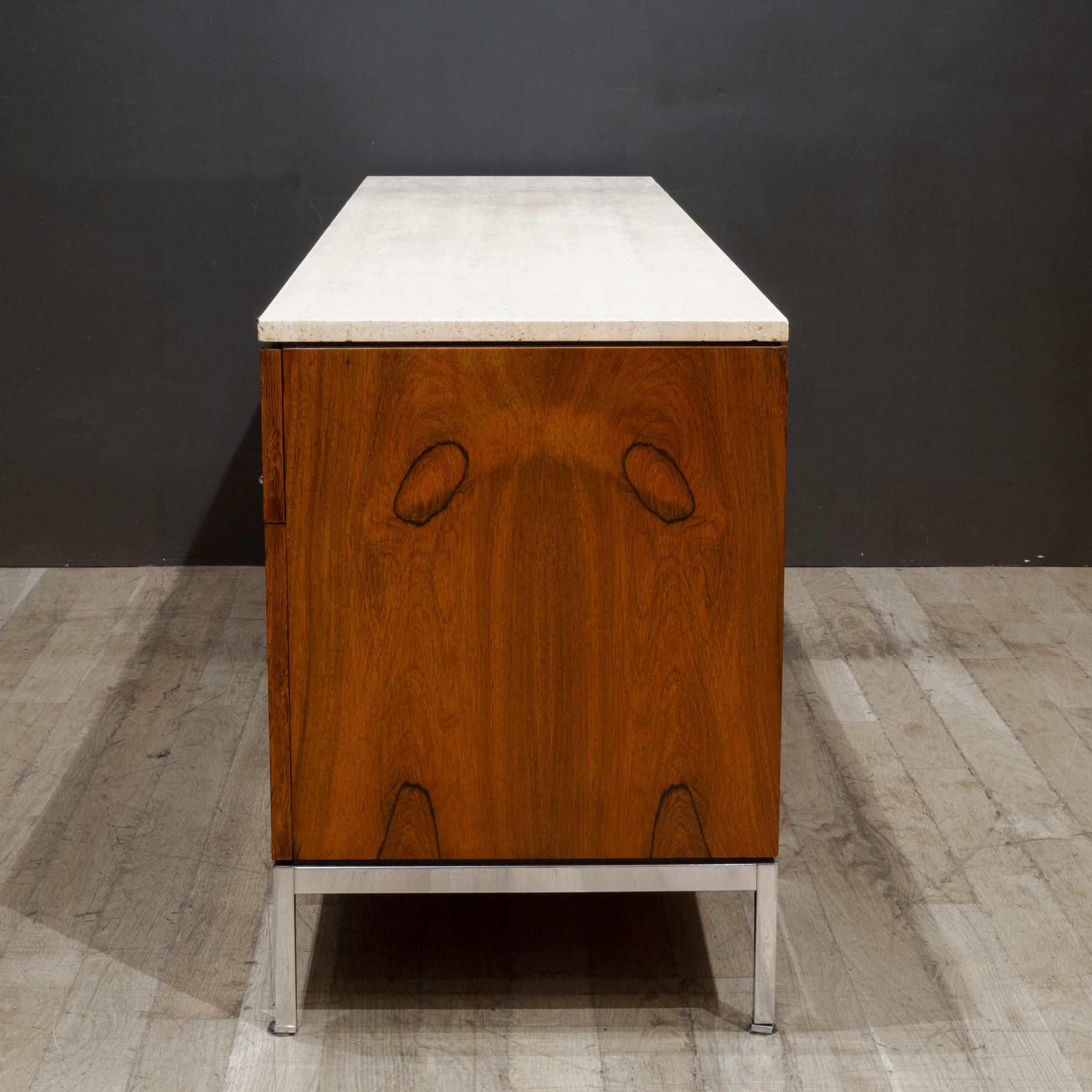 Mid-century Florence Knoll Rosewood Credenza with Travertine Top c.1950-1970 8