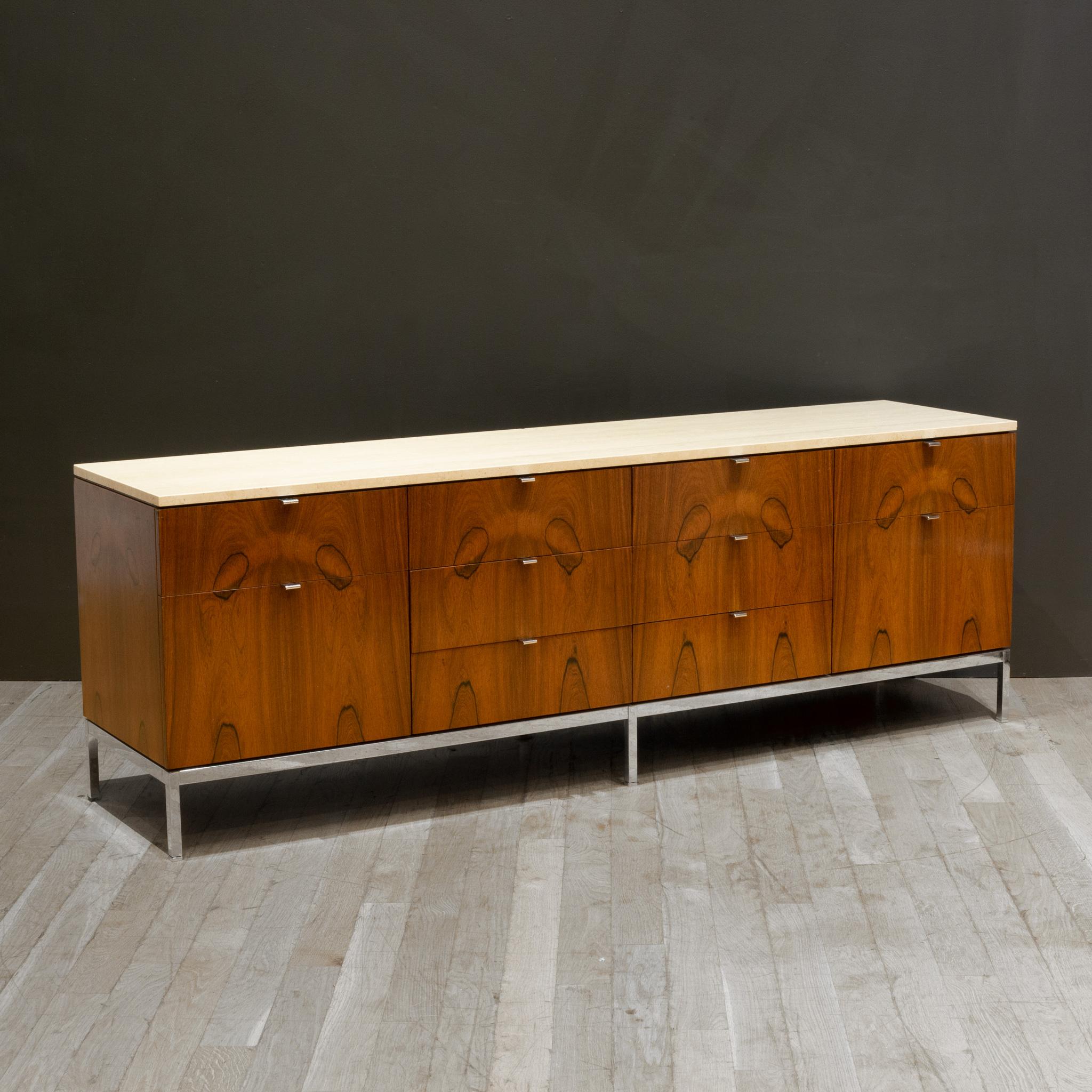 Mid-Century Modern Mid-century Florence Knoll Rosewood Credenza with Travertine Top c.1950-1970