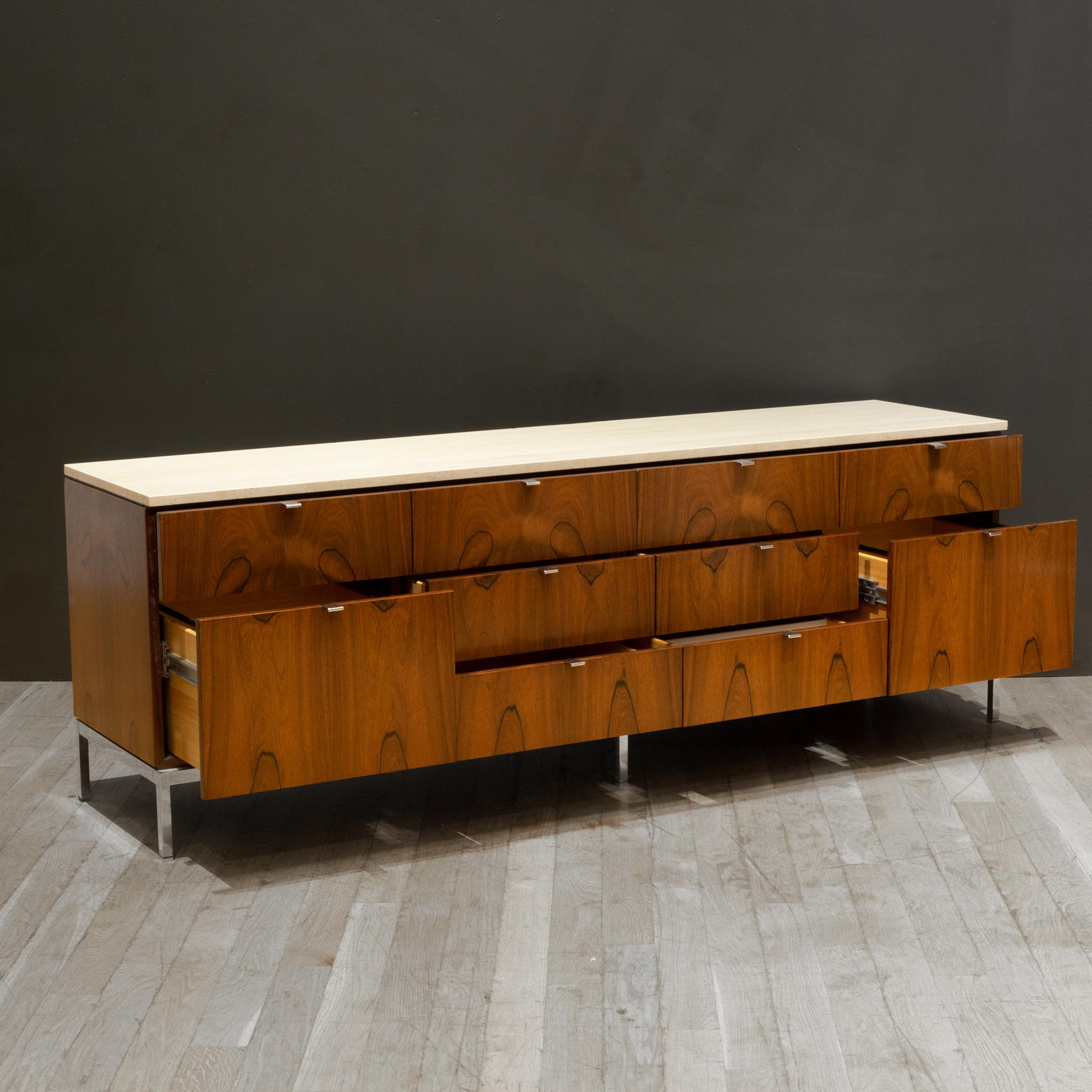 Mid-century Florence Knoll Rosewood Credenza with Travertine Top c.1950-1970 In Good Condition In San Francisco, CA