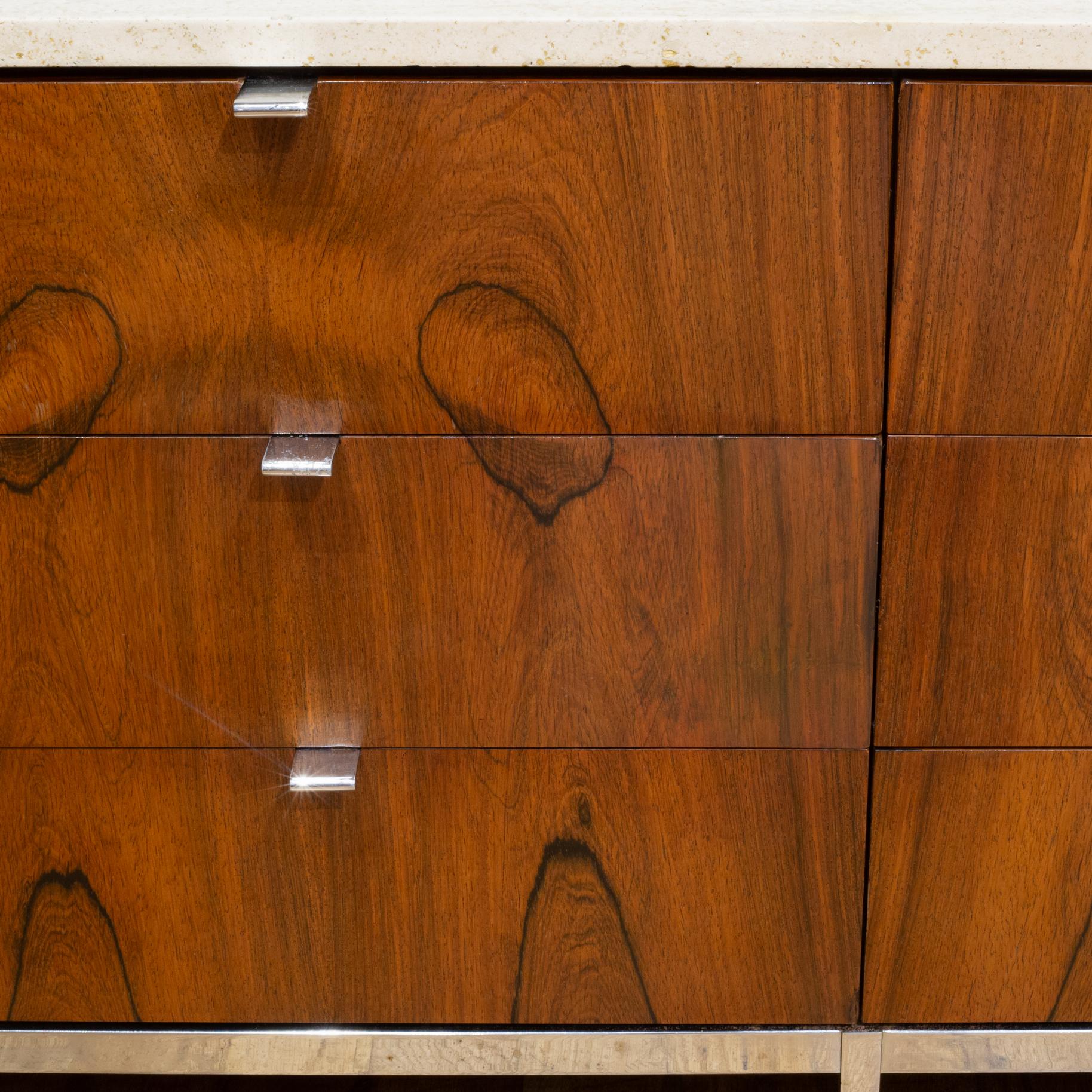 Mid-century Florence Knoll Rosewood Credenza with Travertine Top c.1950-1970 2