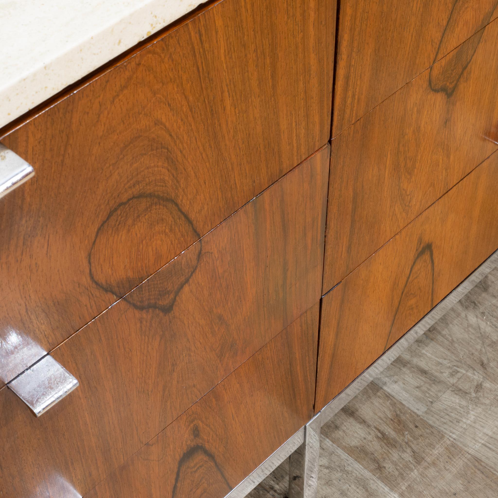 Mid-century Florence Knoll Rosewood Credenza with Travertine Top c.1950-1970 3