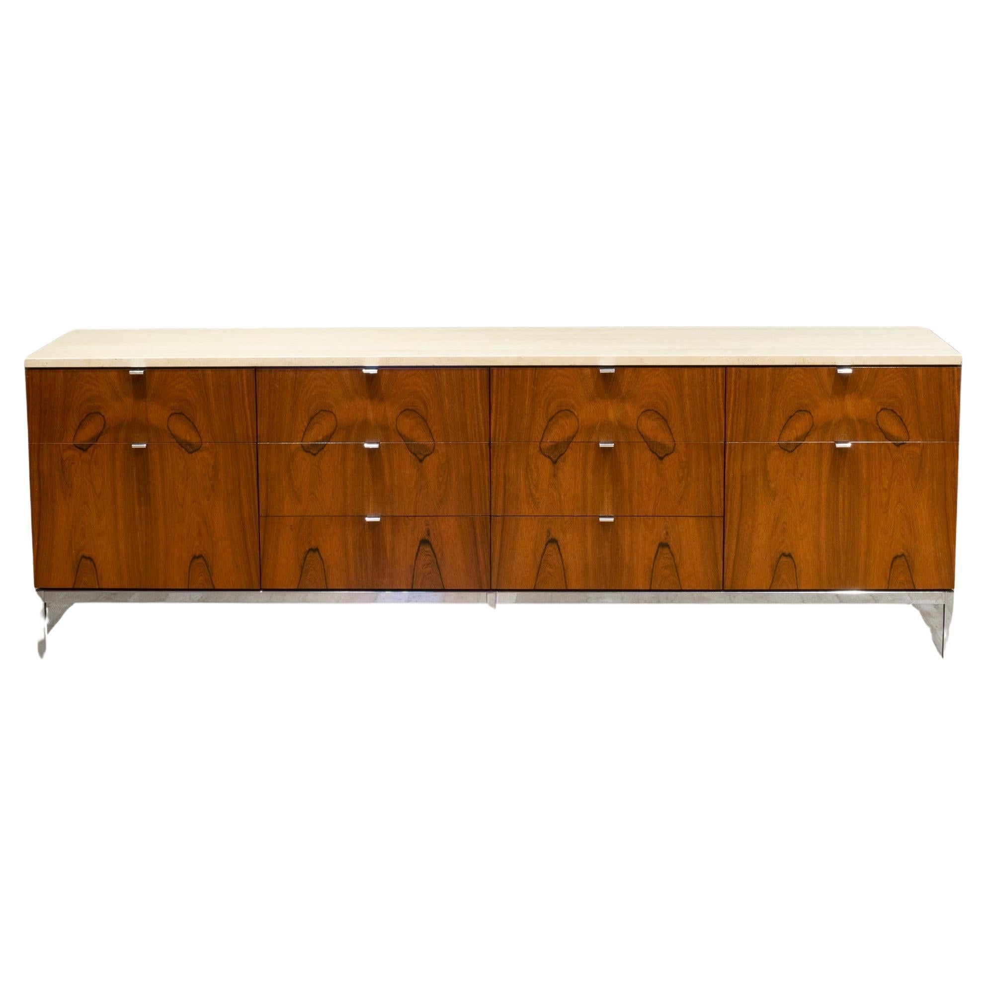 Mid-century Florence Knoll Rosewood Credenza with Travertine Top c.1950-1970