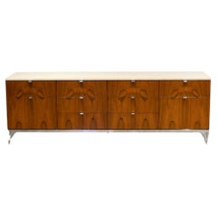 Used Mid-century Florence Knoll Rosewood Credenza with Travertine Top c.1950-1970