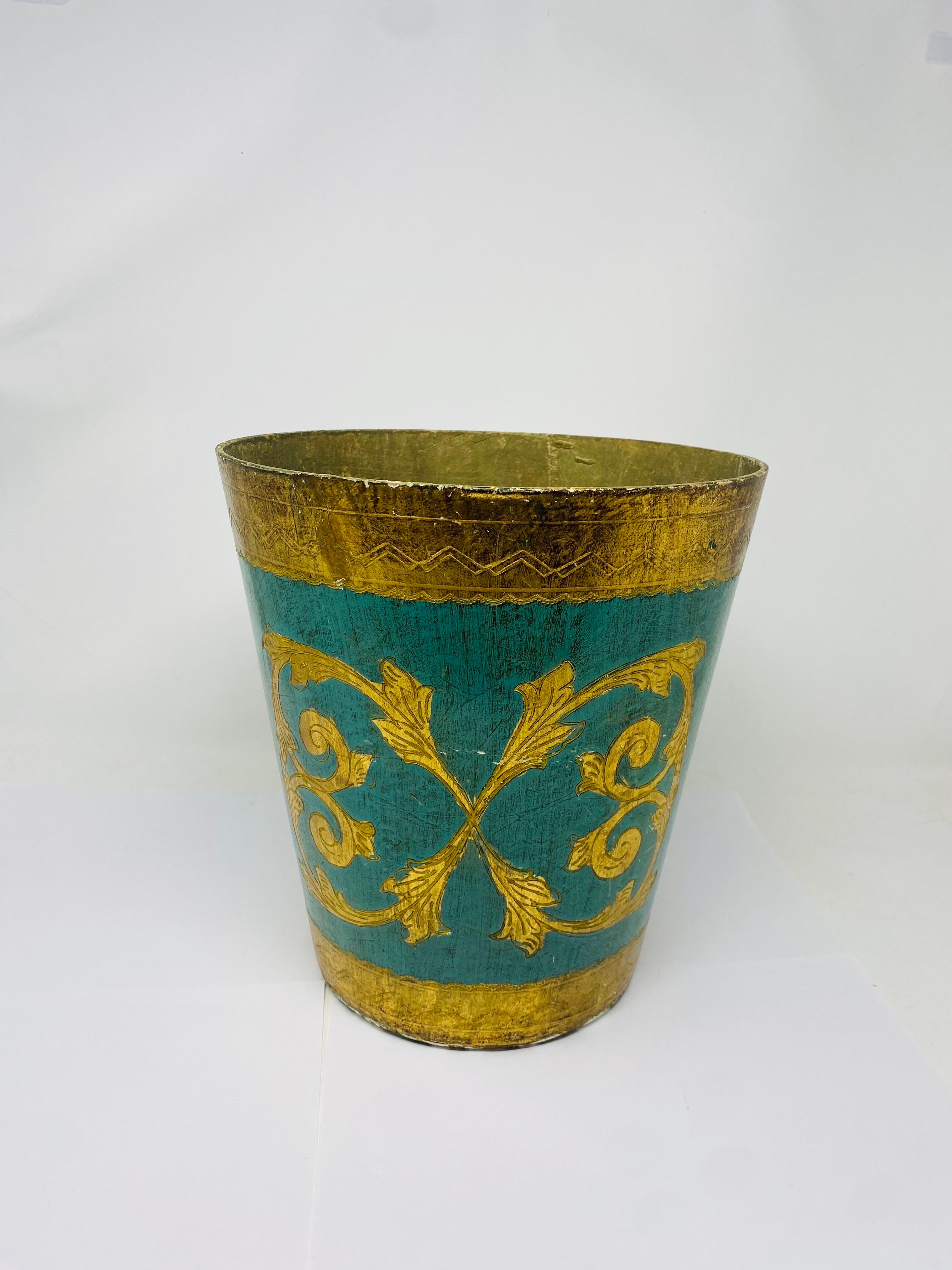 Italian Mid Century Florentine Borghese Style Waste Basket Made in Italy