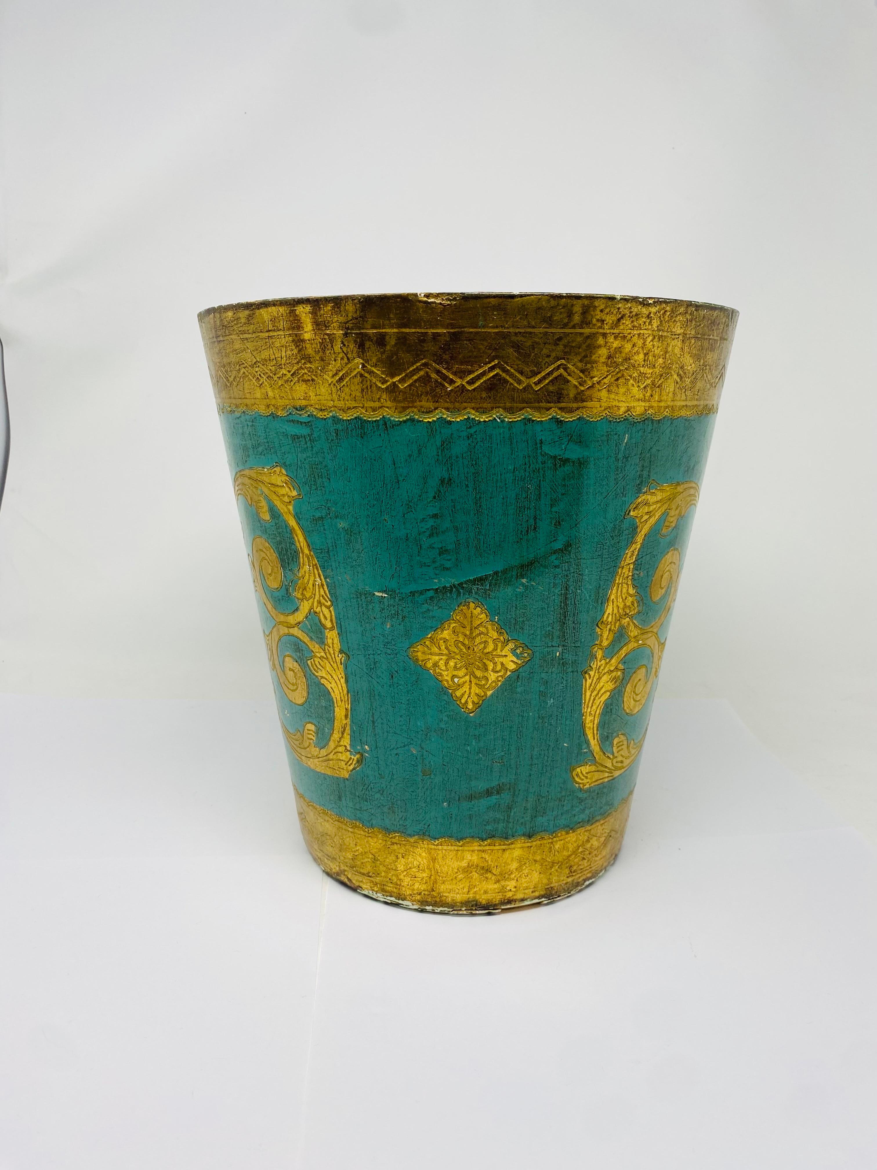 Hand-Crafted Mid Century Florentine Borghese Style Waste Basket Made in Italy