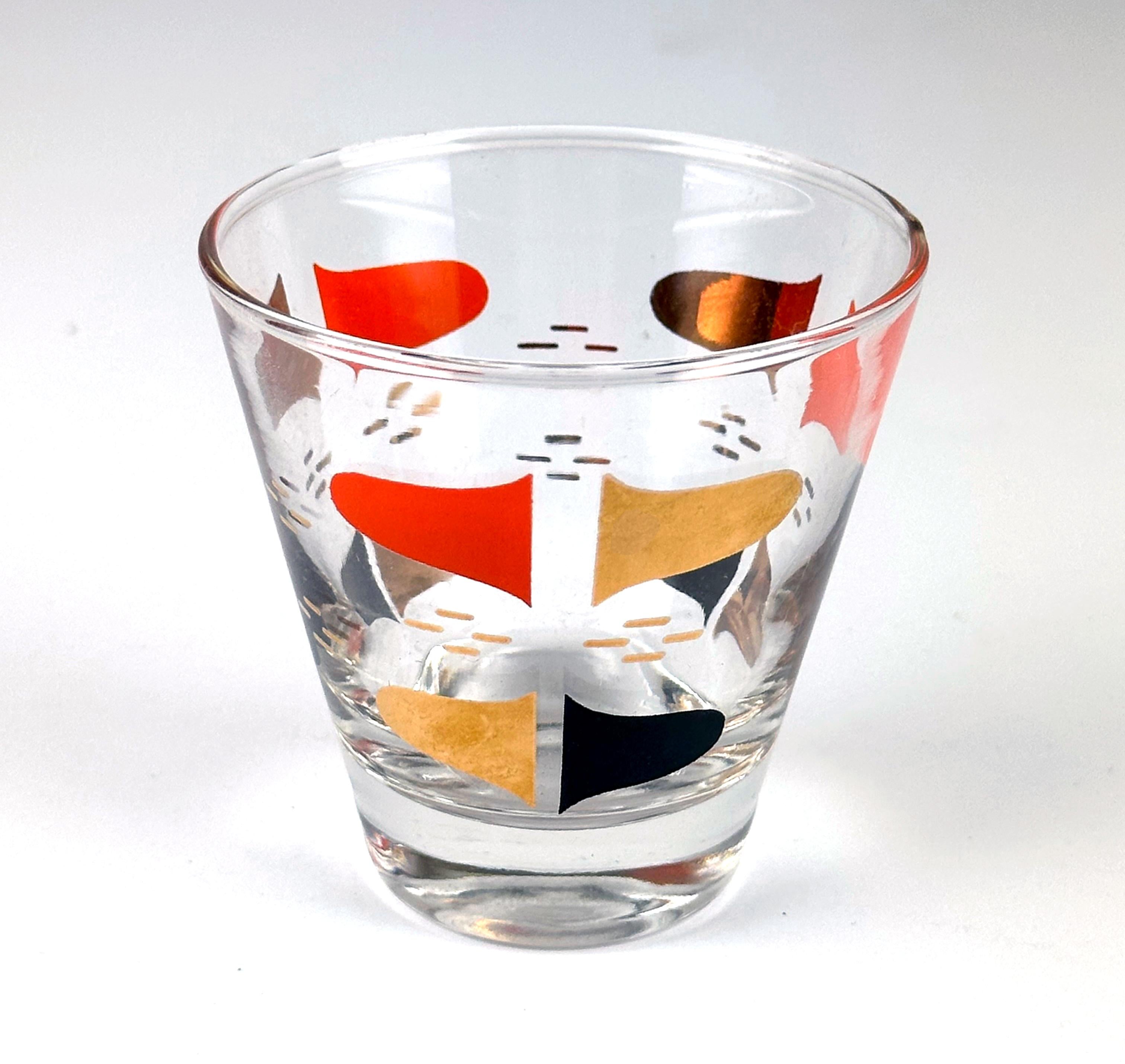 Enamel Mid-Century Florentine Shot Glasses by Anchor Hocking, Set of 7 For Sale