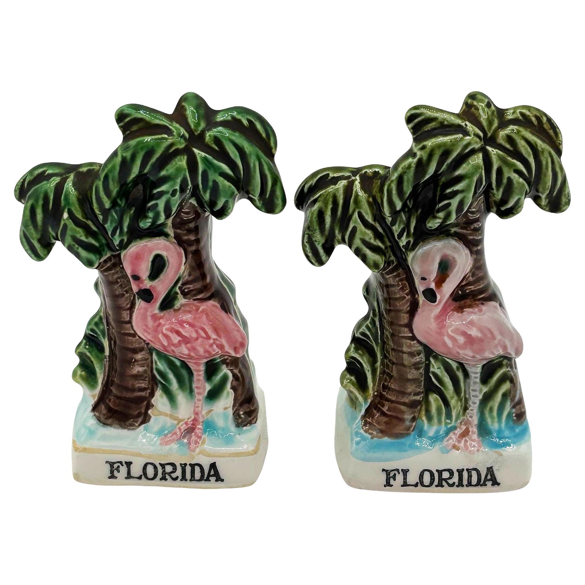 Florida Flamingo Keramik Salz- und Pfefferstreuer-Set aus der Mitte des Jahrhunderts