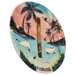 Mid-century Florida Flamingo Round Decrotive 3d Sculptural Wall Plate
