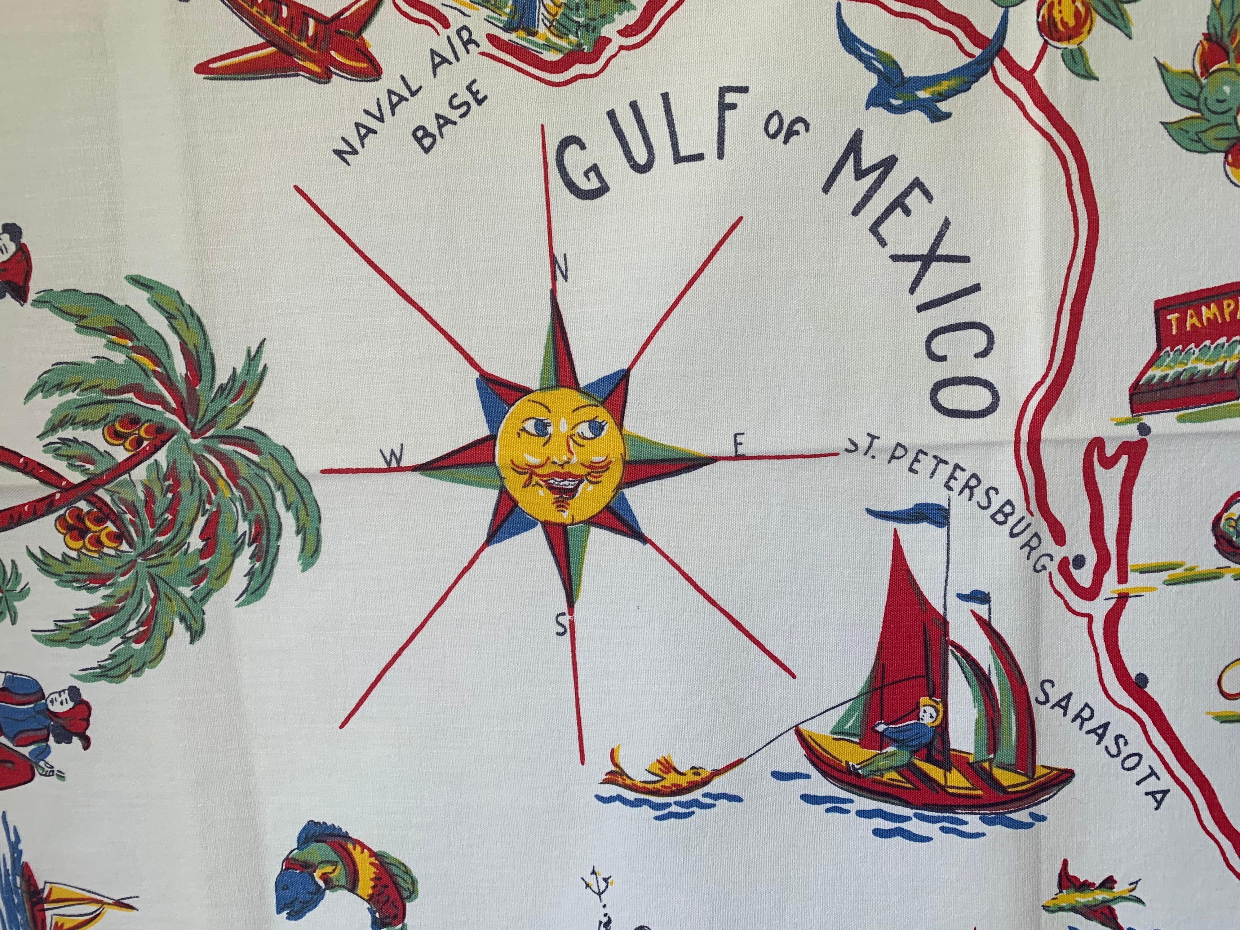 Midcentury Florida Souvenir Square Tablecloth For Sale 2