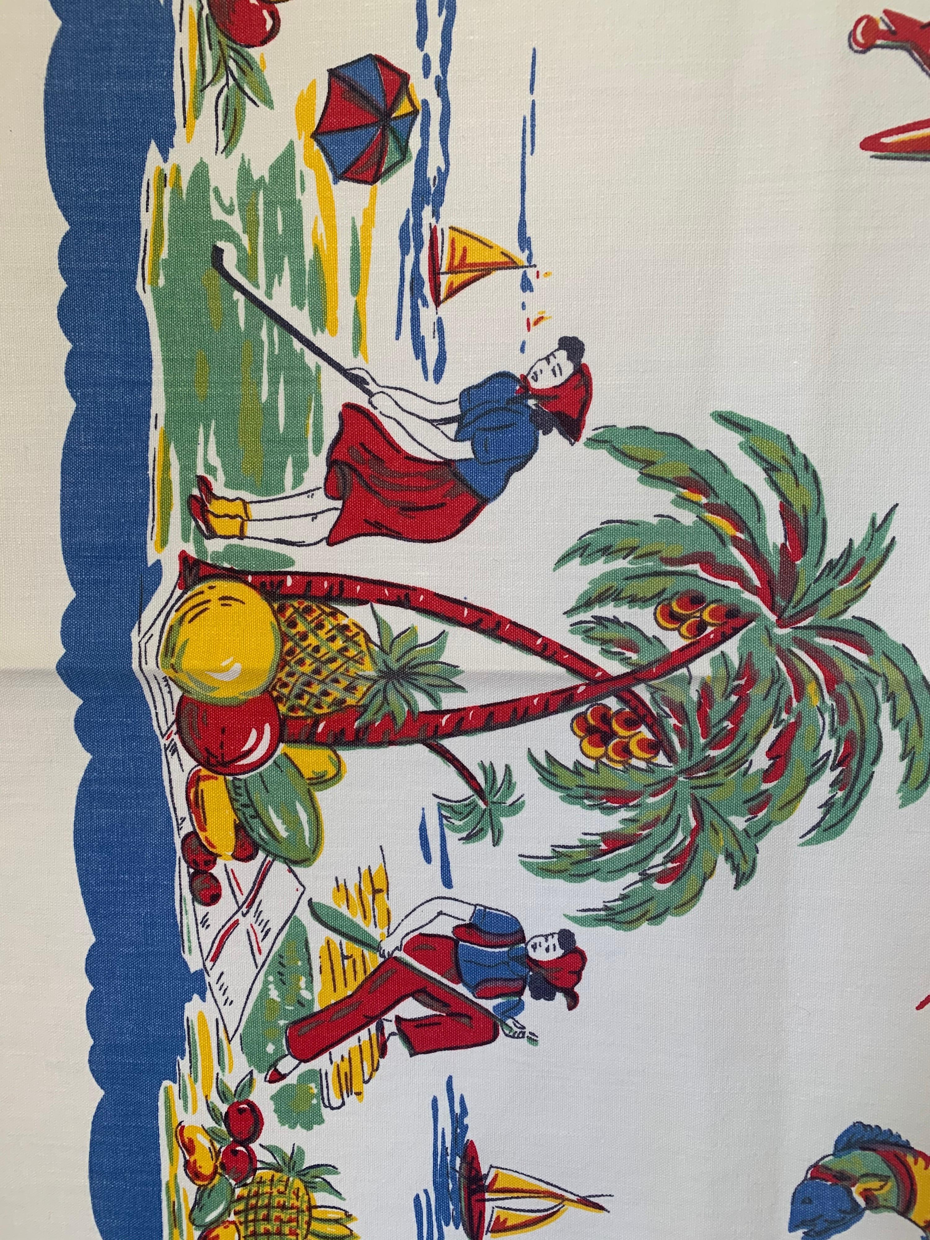 Midcentury Florida Souvenir Square Tablecloth For Sale 3