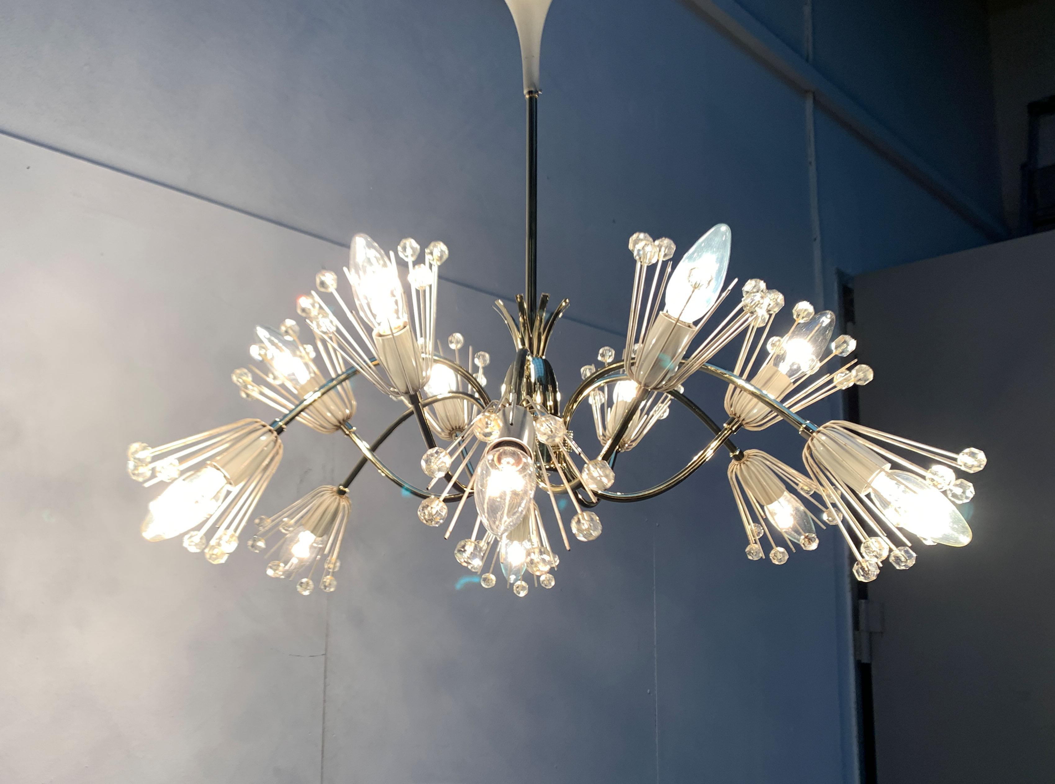 Metal Mid-Century Flower Chandelier by Emil Stejnar for Rupert Nikoll Vienna Austria For Sale