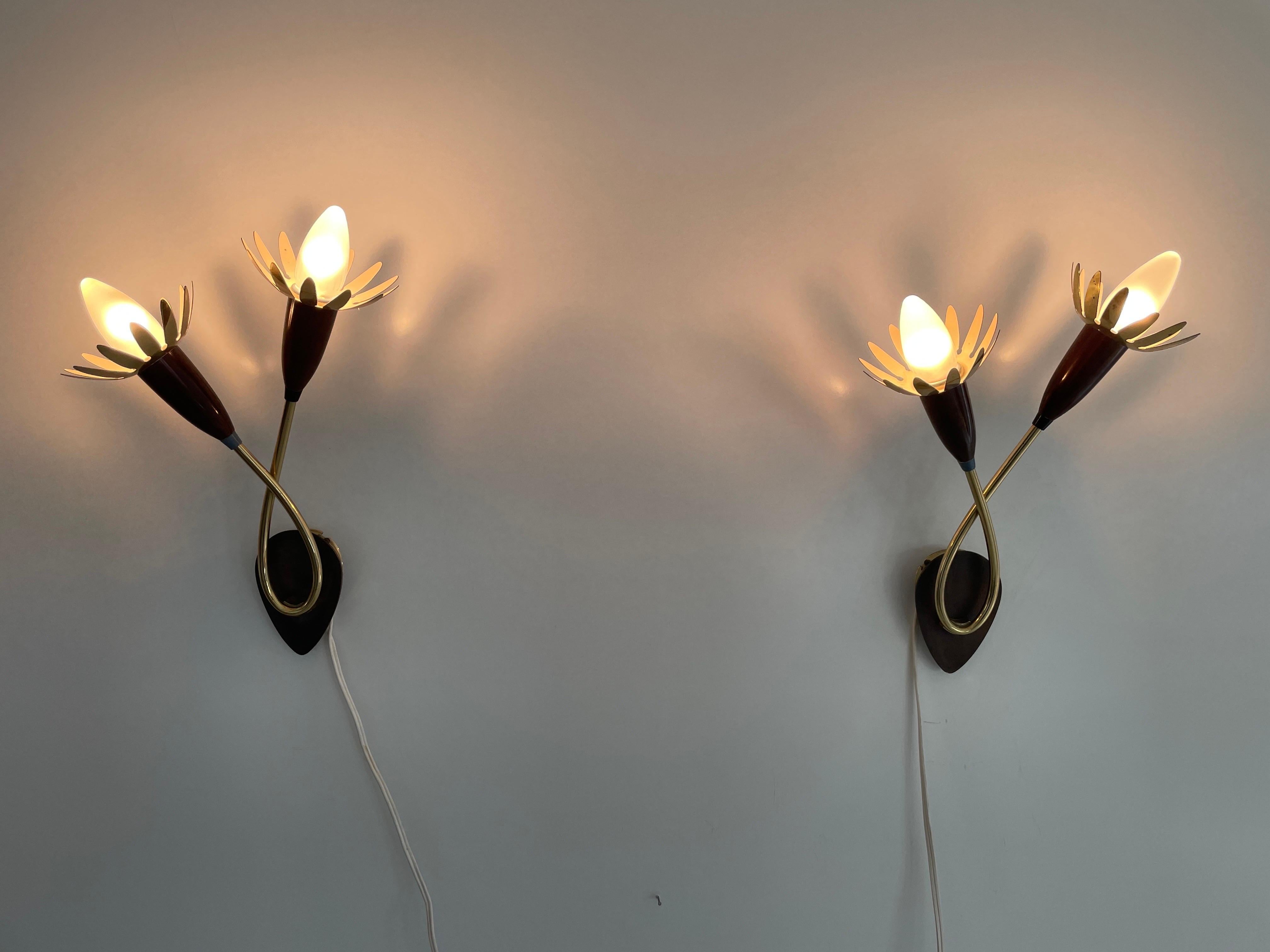 Mid-century Flower Design Pair of Sputnik Sconces, 1950s, Germany For Sale 4