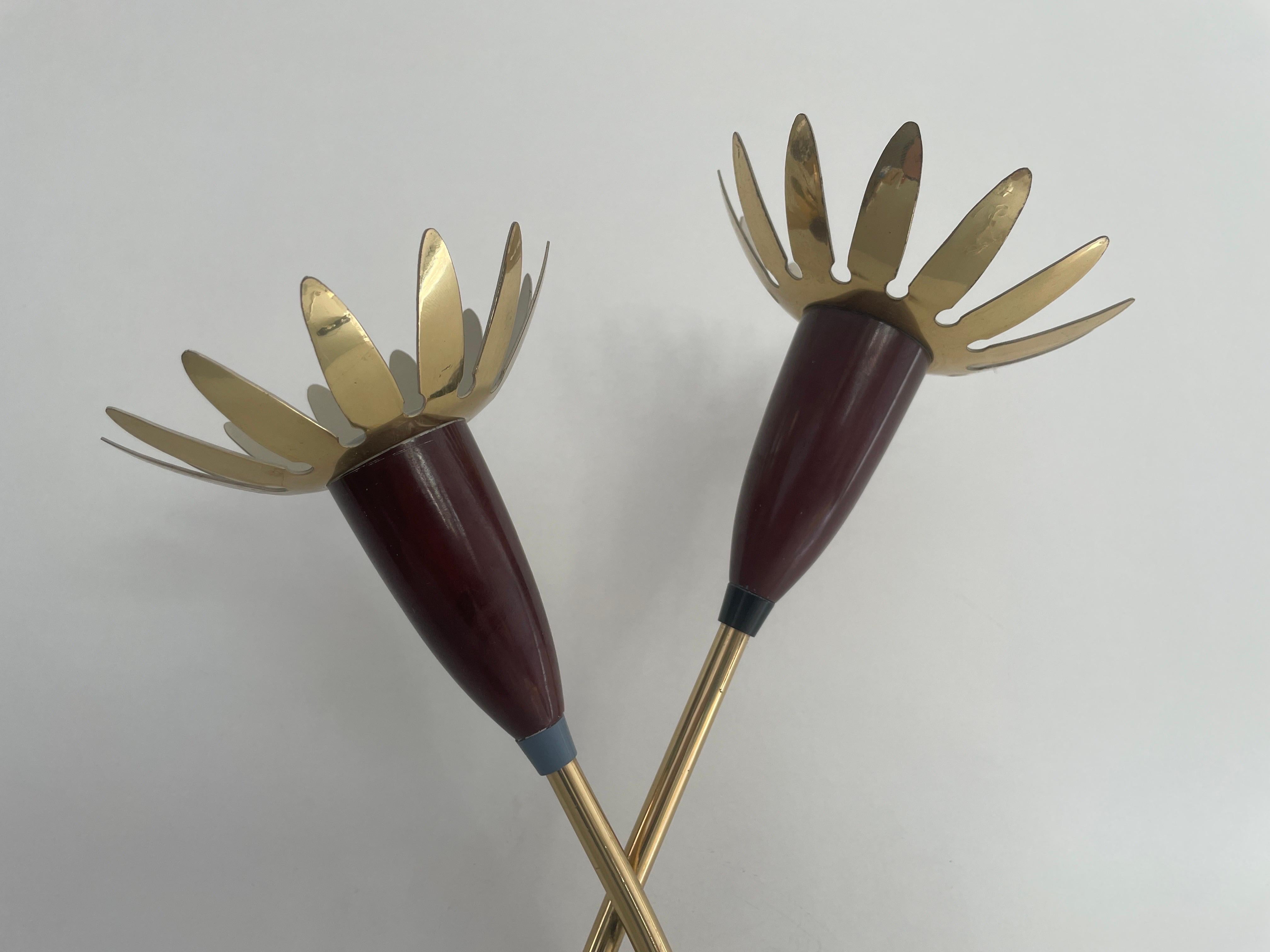 Metal Mid-century Flower Design Pair of Sputnik Sconces, 1950s, Germany For Sale