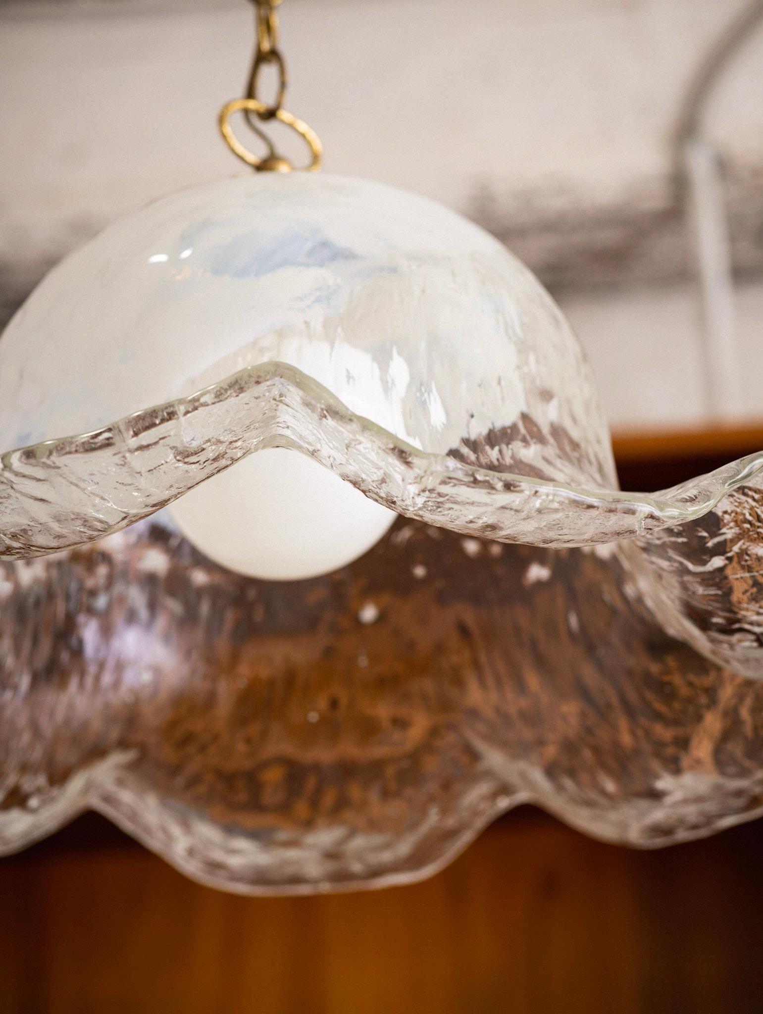 Hollywood Regency Mid Century Flower Form Sculptural Murano Glass Pendant Lamp