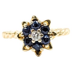 Mid-century Flower Sapphire 
Diamond Ring in 14k
