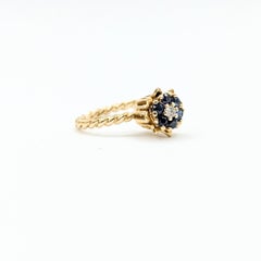 Mid-century Flower Sapphire & Diamond Ring in 14k yellow gold
