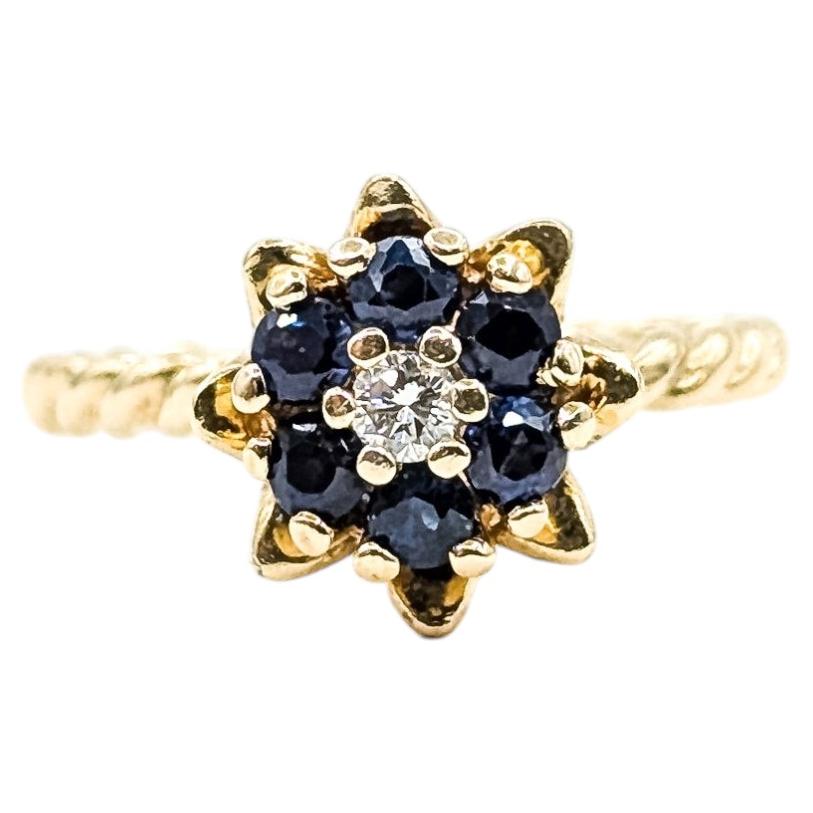 Mid-century Flower Sapphire & Diamond Ring in 14k yellow gold