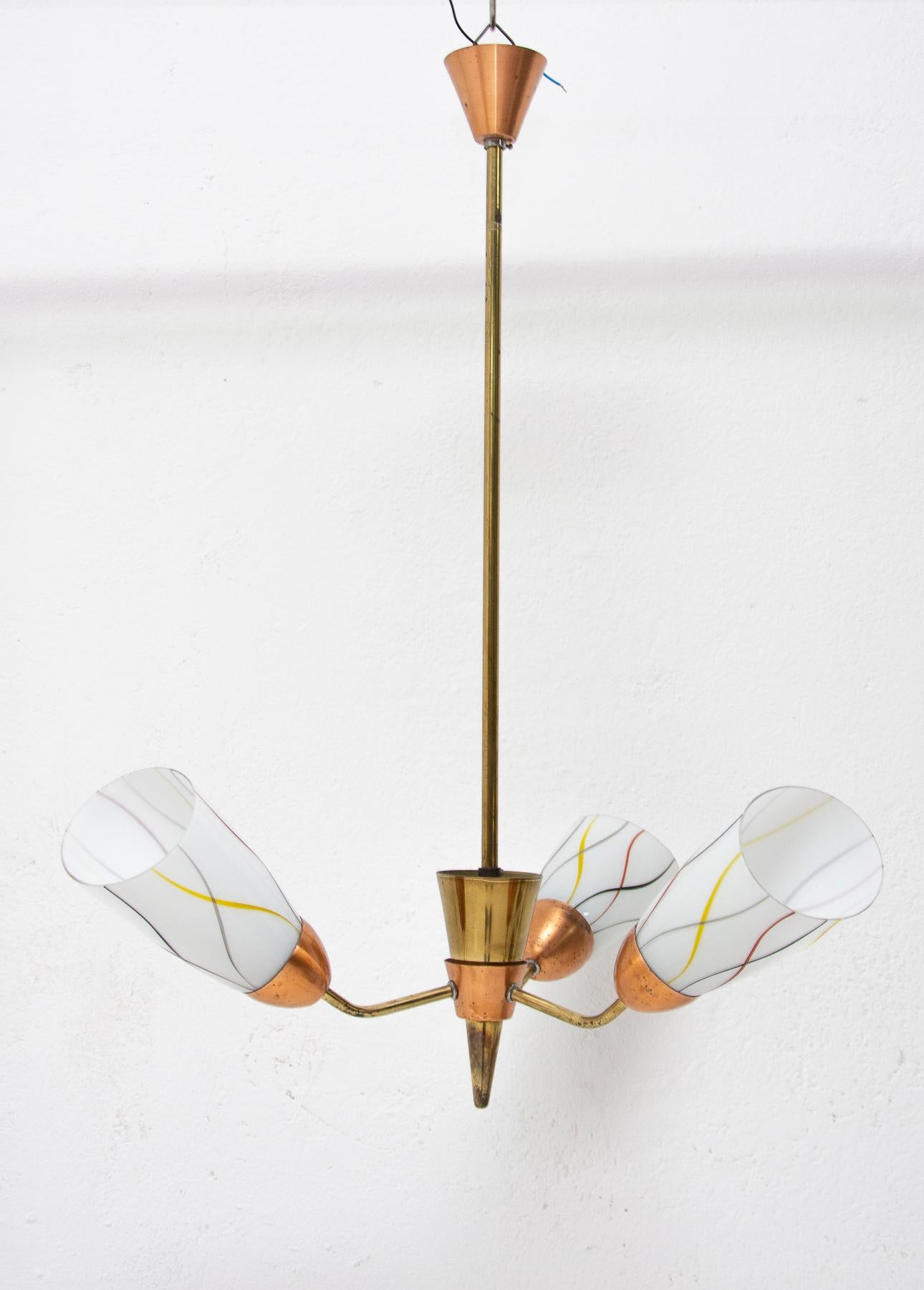 Midcentury Flower Shaped Hanging Lamp, Czechoslovakia, 1960s In Good Condition In Prague 8, CZ