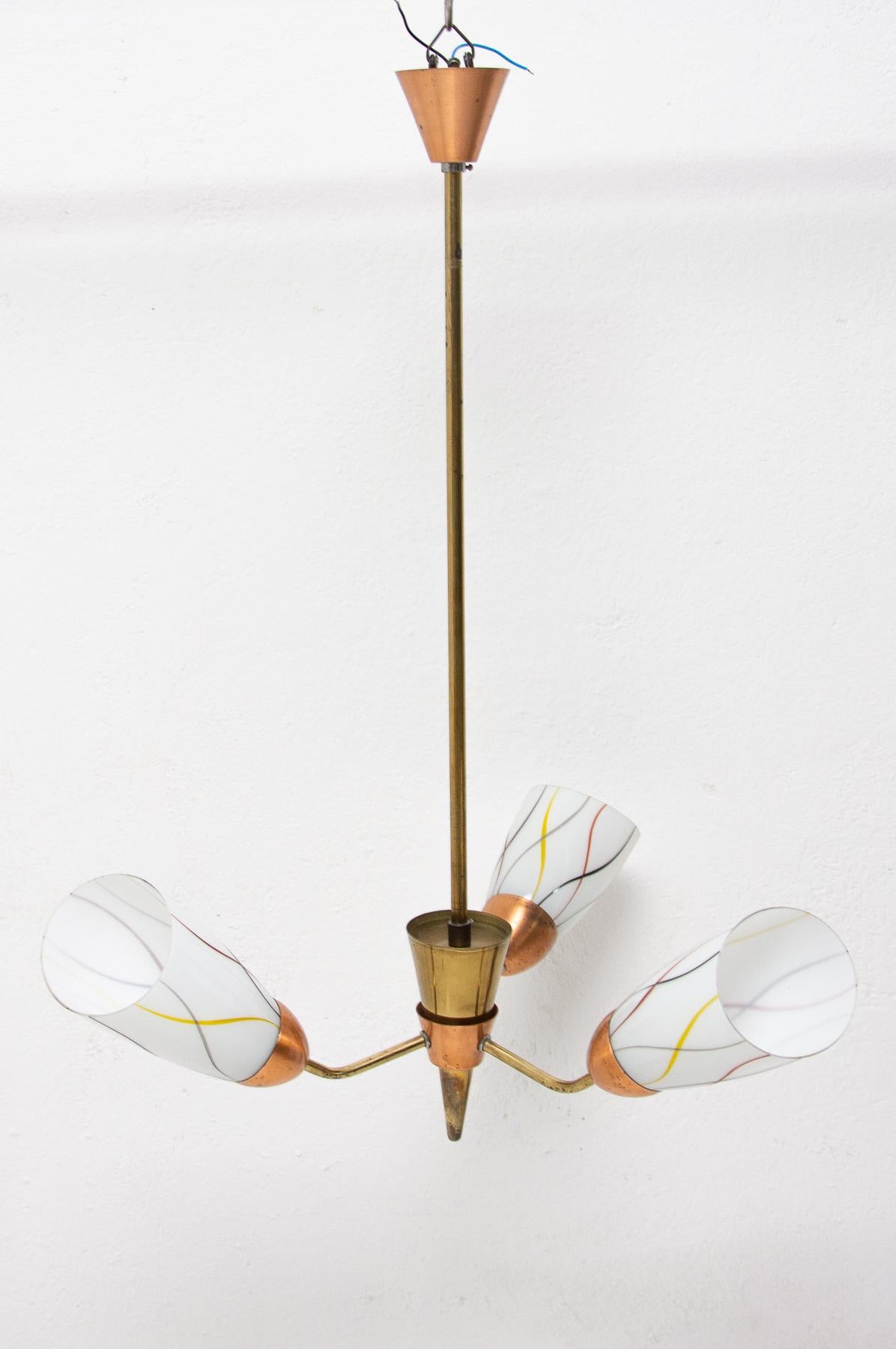 Copper Midcentury Flower Shaped Hanging Lamp, Czechoslovakia, 1960s