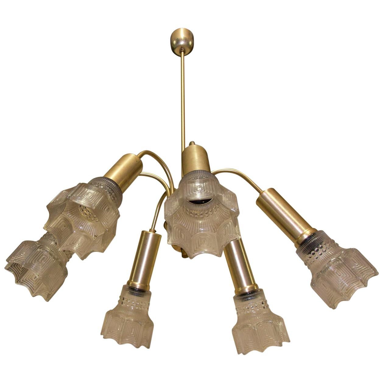 Brutalist Flower Shaped Hanging Lamp, Czechoslovakia, 1970s For Sale