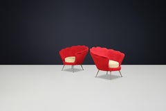 Blumenförmige Loungesessel aus der Mitte des Jahrhunderts, Stoffpolsterung, Messing, Italien, 1950er Jahre