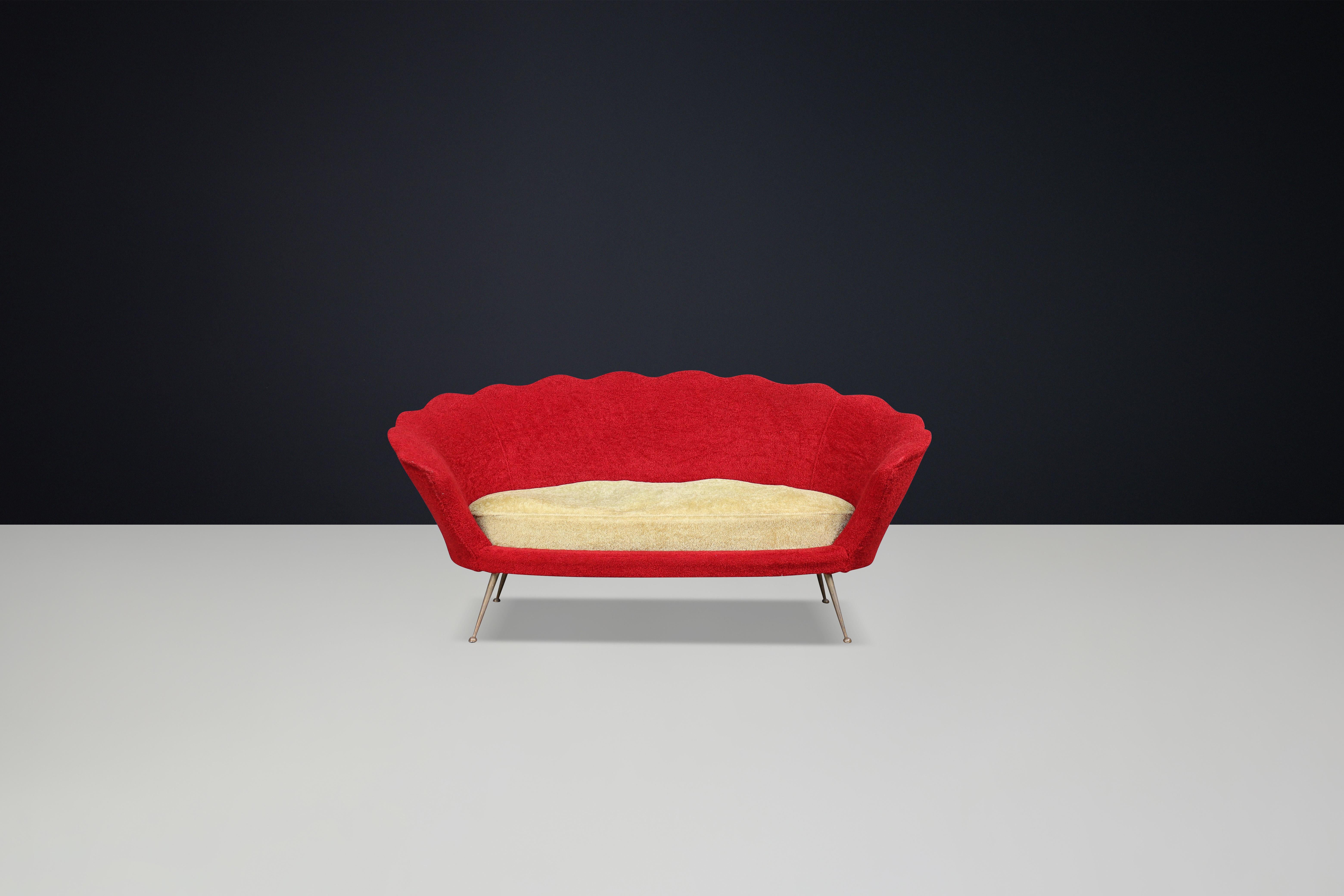 Mid-Century Flower-Shaped Sofa, Fabric Upholstery, Brass, Italy, 1950s For Sale 1