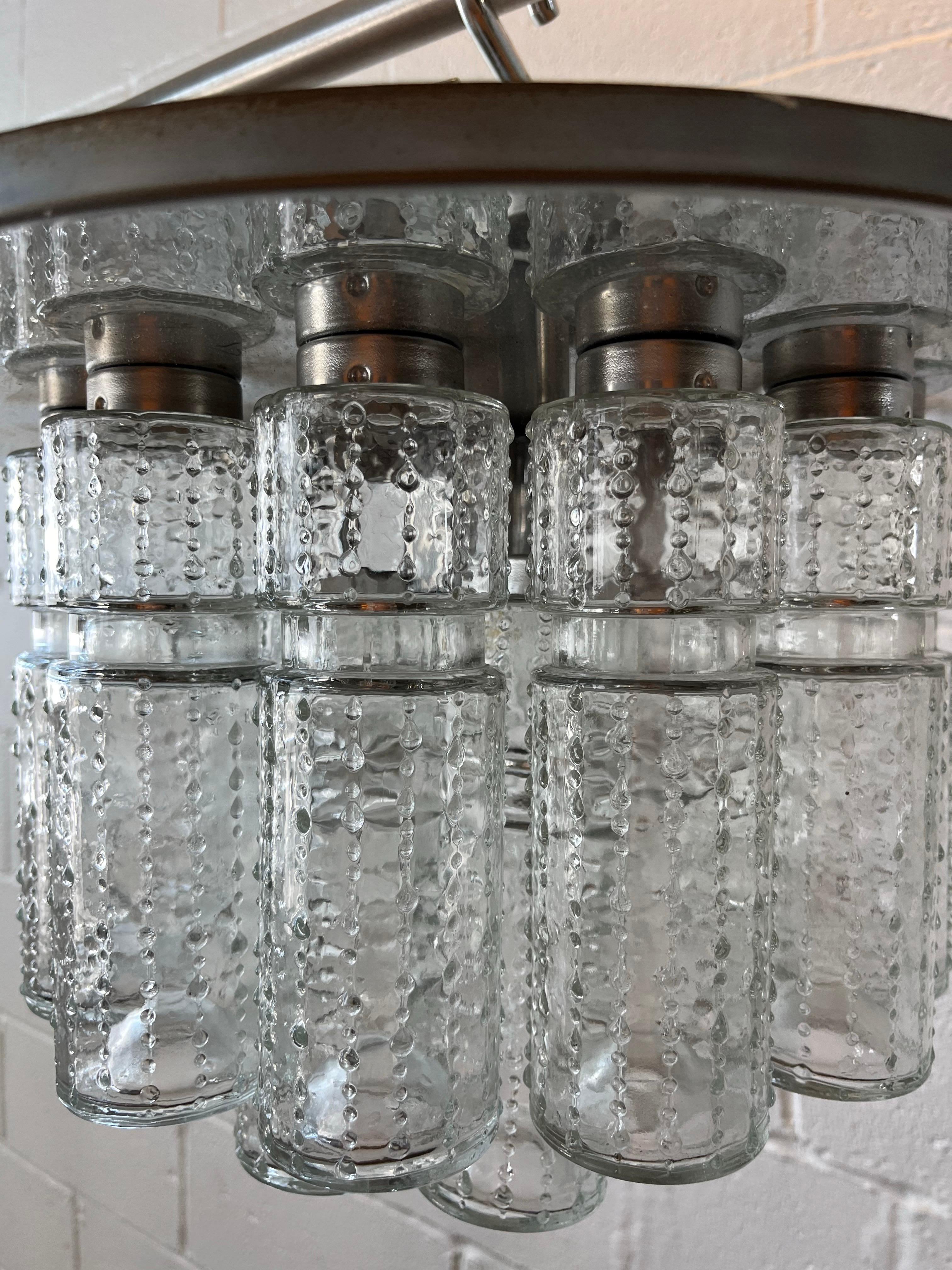 Blown Glass Mid Century Flush Mount Chandelier Hand Blow Glass Prisms For Sale