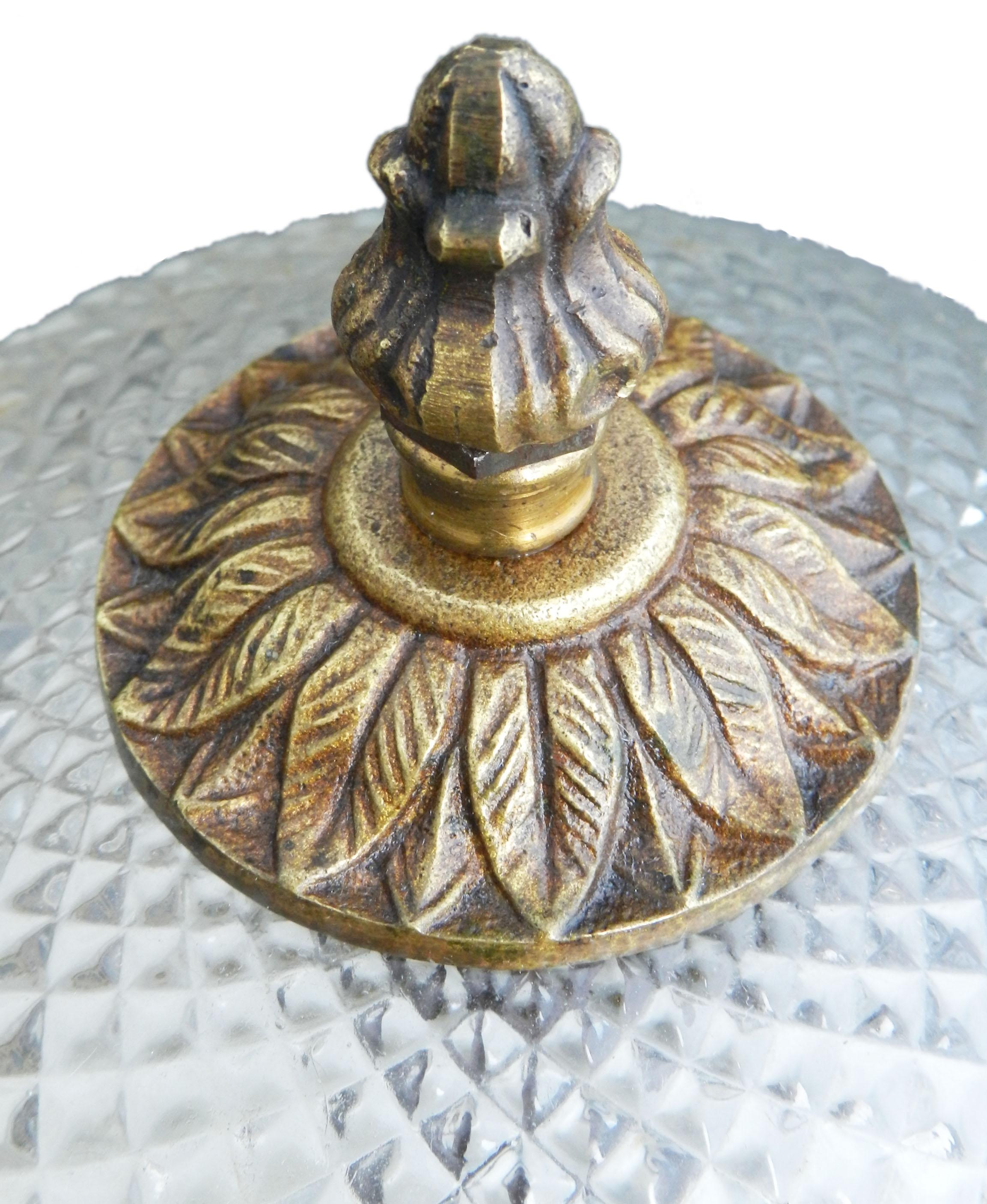 Mid-Century Modern Mid Century Flush Mount Facetted Glass Brass Ceiling Light Sconce For Sale