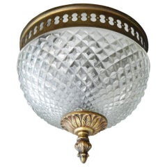 Mid Century Flush Mount Facetted Glass Brass Ceiling Light Sconce