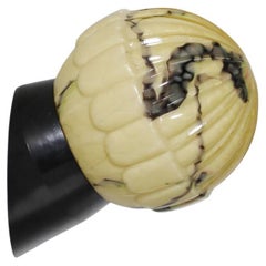 Mid-Century Flush Mount Marbled Ribbed Glass Globe Sconce
