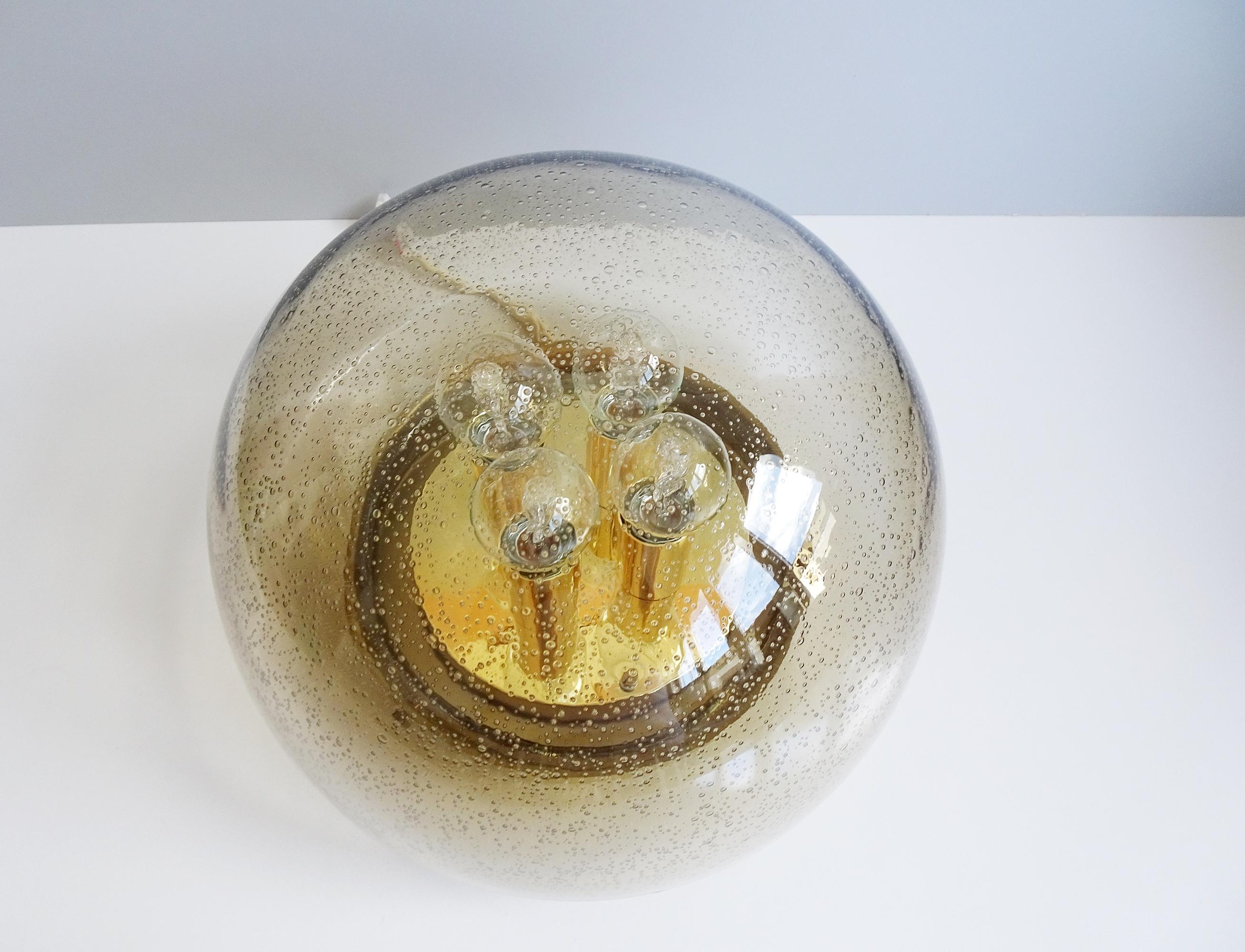 Mid Century Flush Mount Sconce Brass Bubble Glass, Limburg, Germany 1960 In Good Condition In Saarbruecken, DE