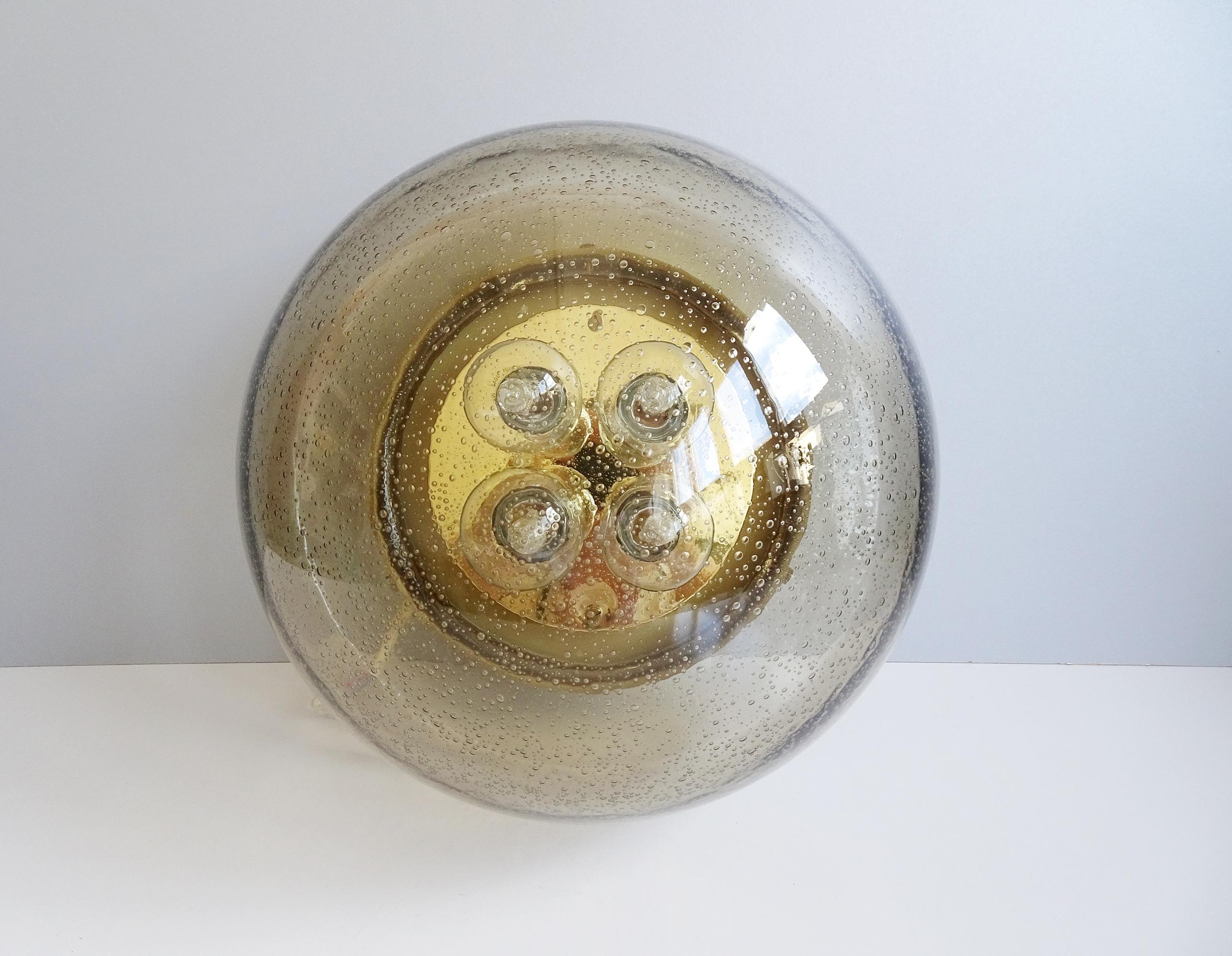 20th Century Mid Century Flush Mount Sconce Brass Bubble Glass, Limburg, Germany 1960