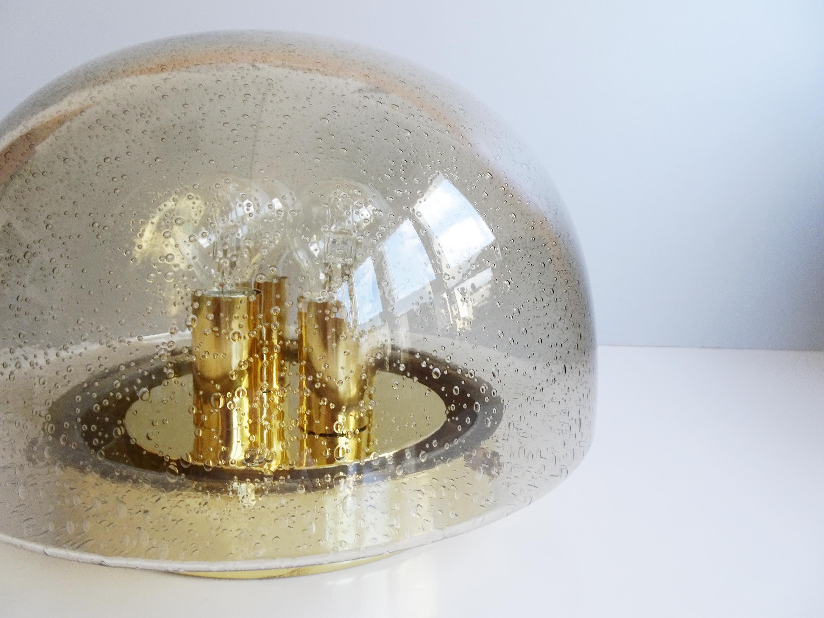 Mid Century Flush Mount Sconce Brass Bubble Glass, Limburg, Germany 1960 1