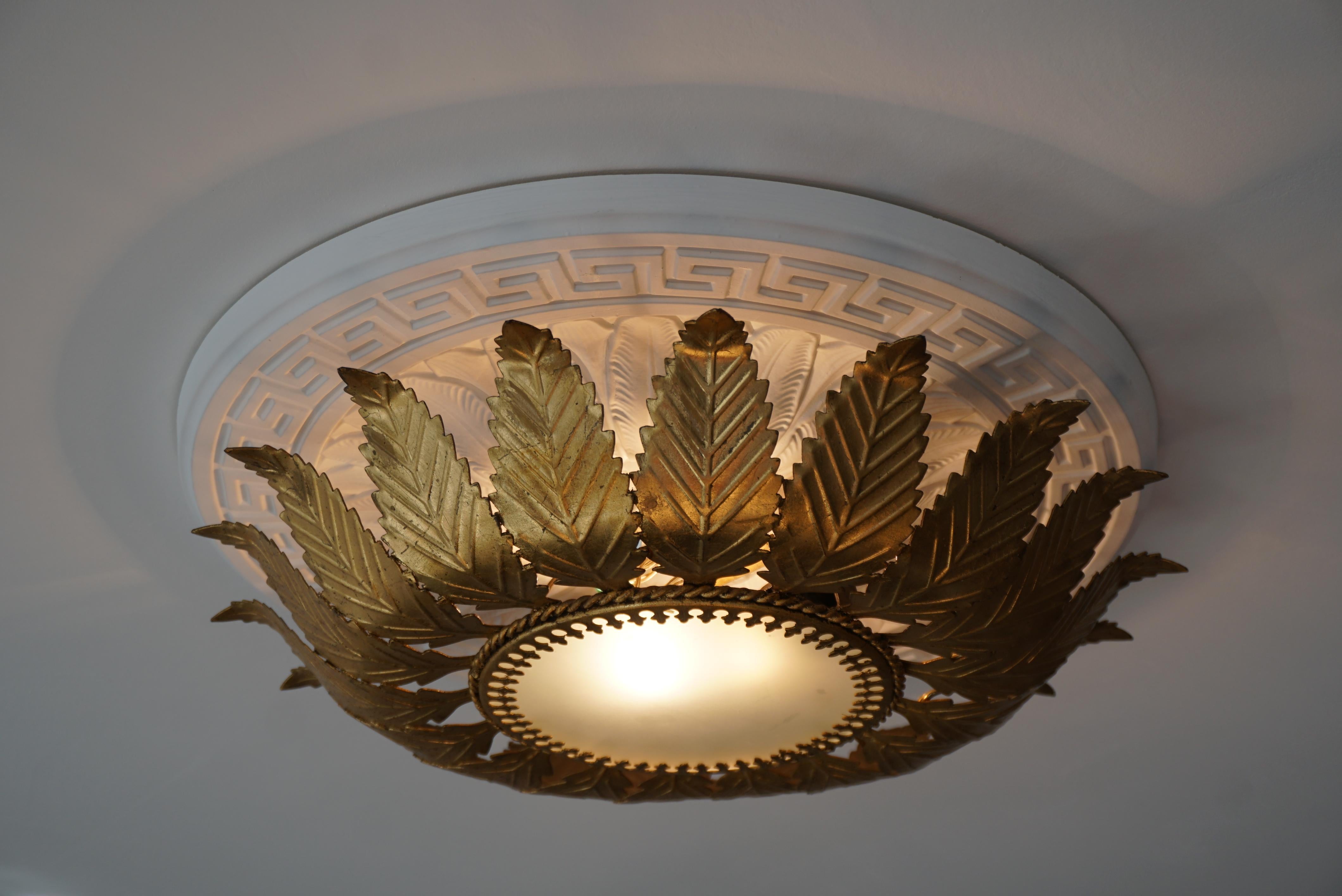 20th Century Mid Century Flush Mount Sun Covered with Gilt Leaf For Sale