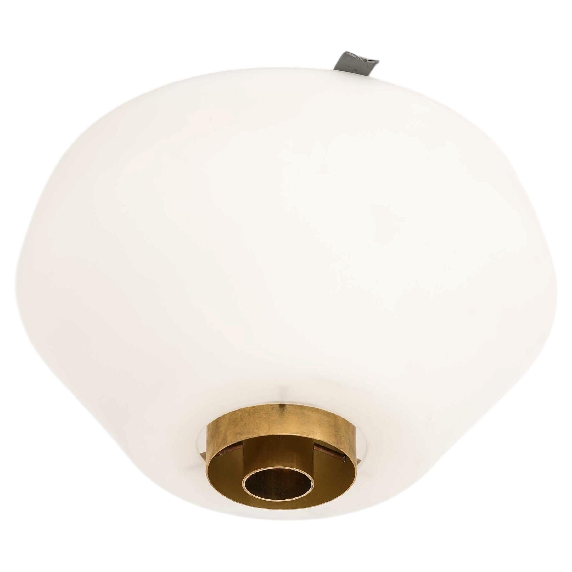 Mid Century Flush Mounts in Brass & Opaline Glass by Lisa Johansson-Pape, 1950s For Sale