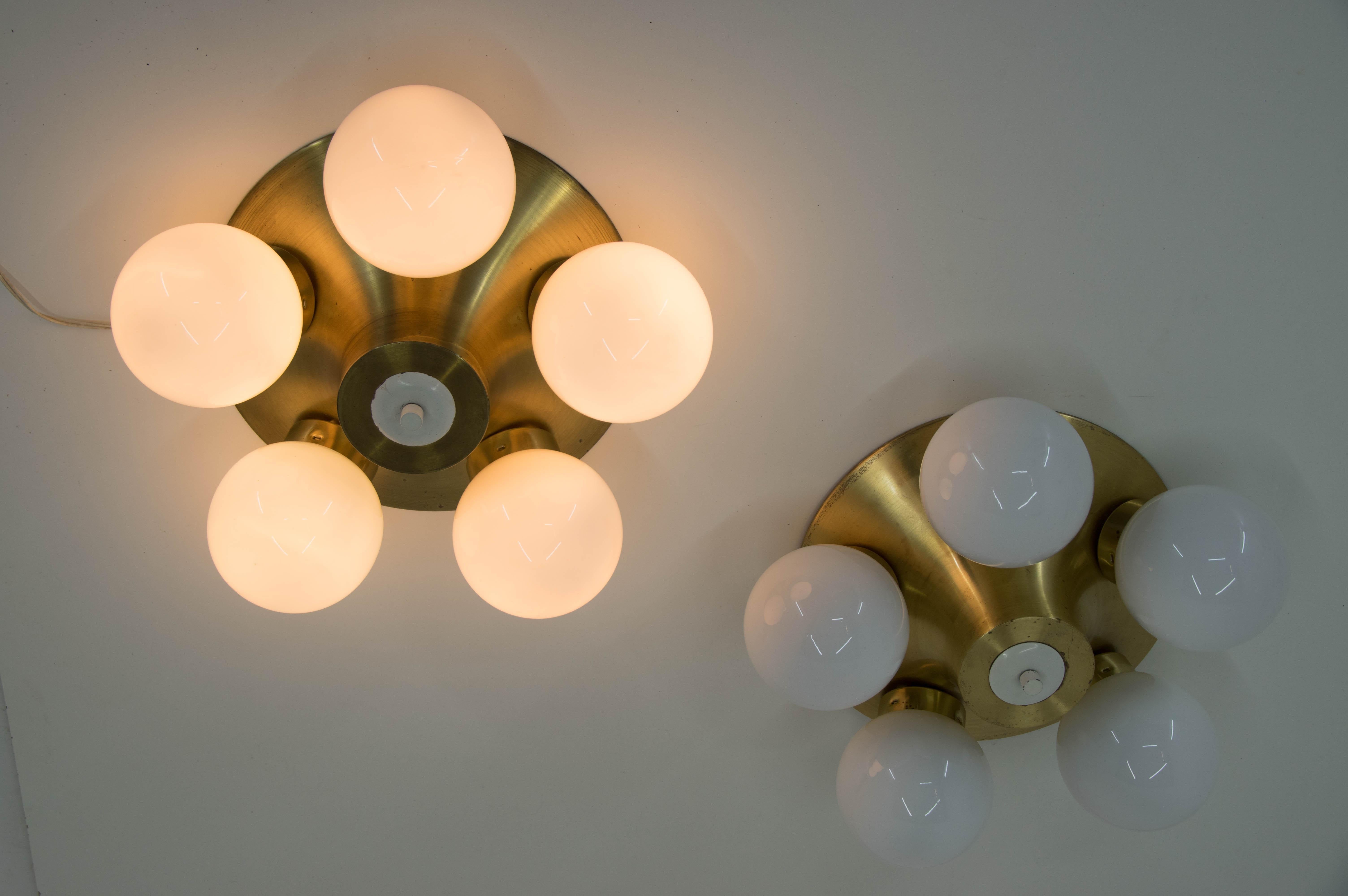 Space Age Midcentury Flushmount or Wall Light by Elektroinstala Decin, 1970s, Set of Two For Sale