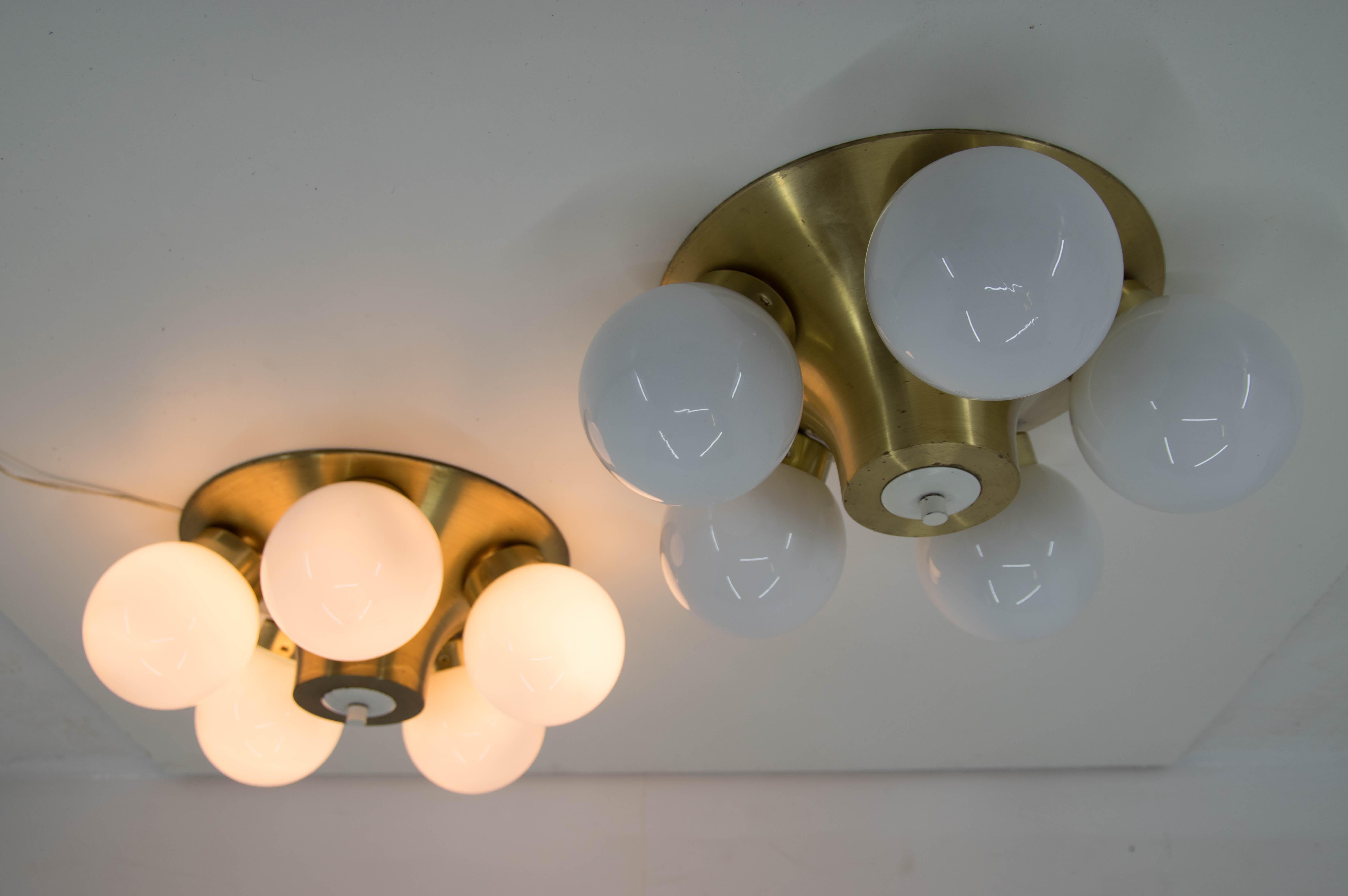 Czech Midcentury Flushmount or Wall Light by Elektroinstala Decin, 1970s, Set of Two For Sale