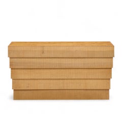 Mid Century Fluted Oak and Burlwood Console Table