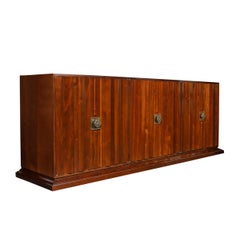 Mid-Century Fluted Walnut Sideboard w/ Sculptural Brass Pulls by Tommi Parzinger