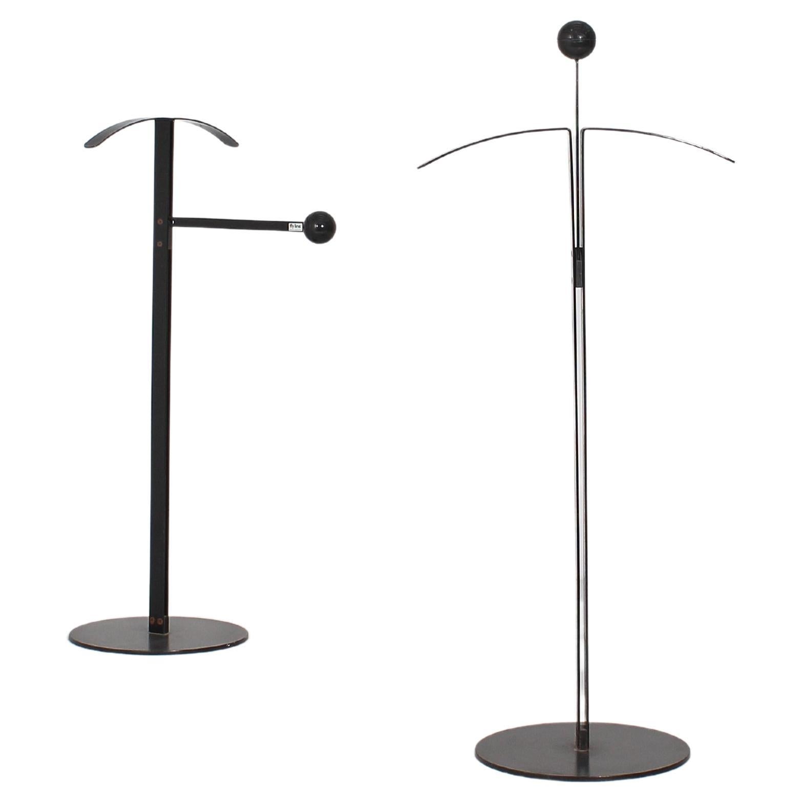 Midcentury Fly Line Set of 2 Black Metal Coat Racks, Italy 70s For Sale